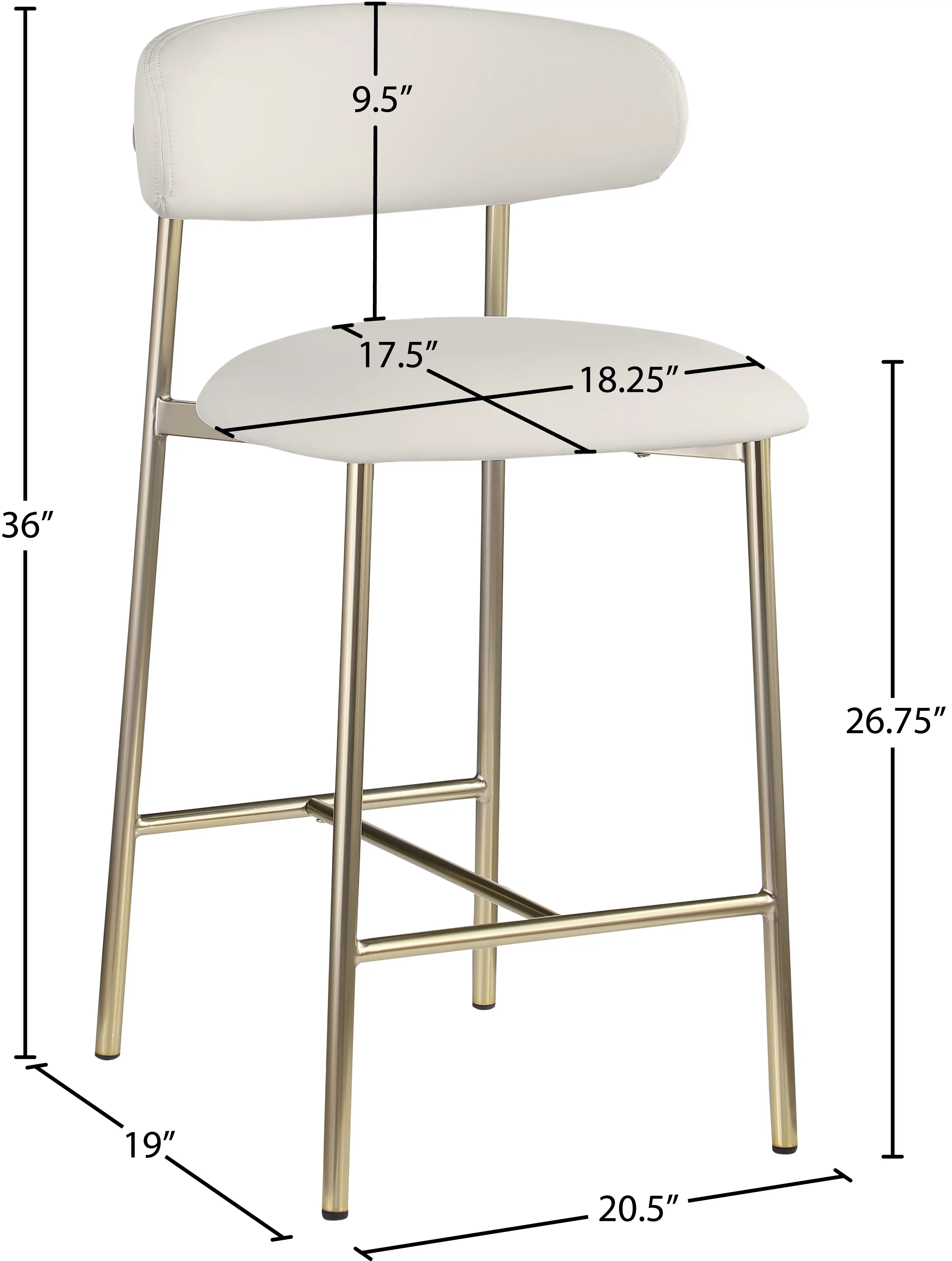 Lupita Off-White Vegan Leather Upholstered Counter Stool, Set of 2-3