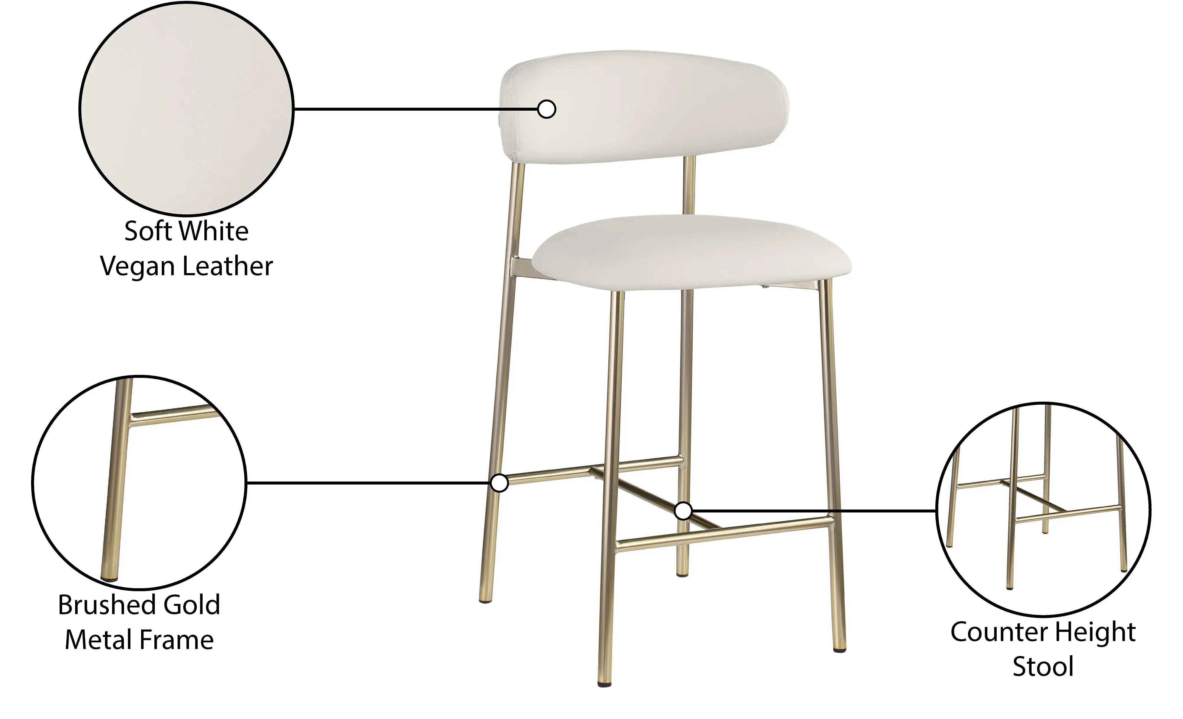 Lupita Off-White Vegan Leather Upholstered Counter Stool, Set of 2-9