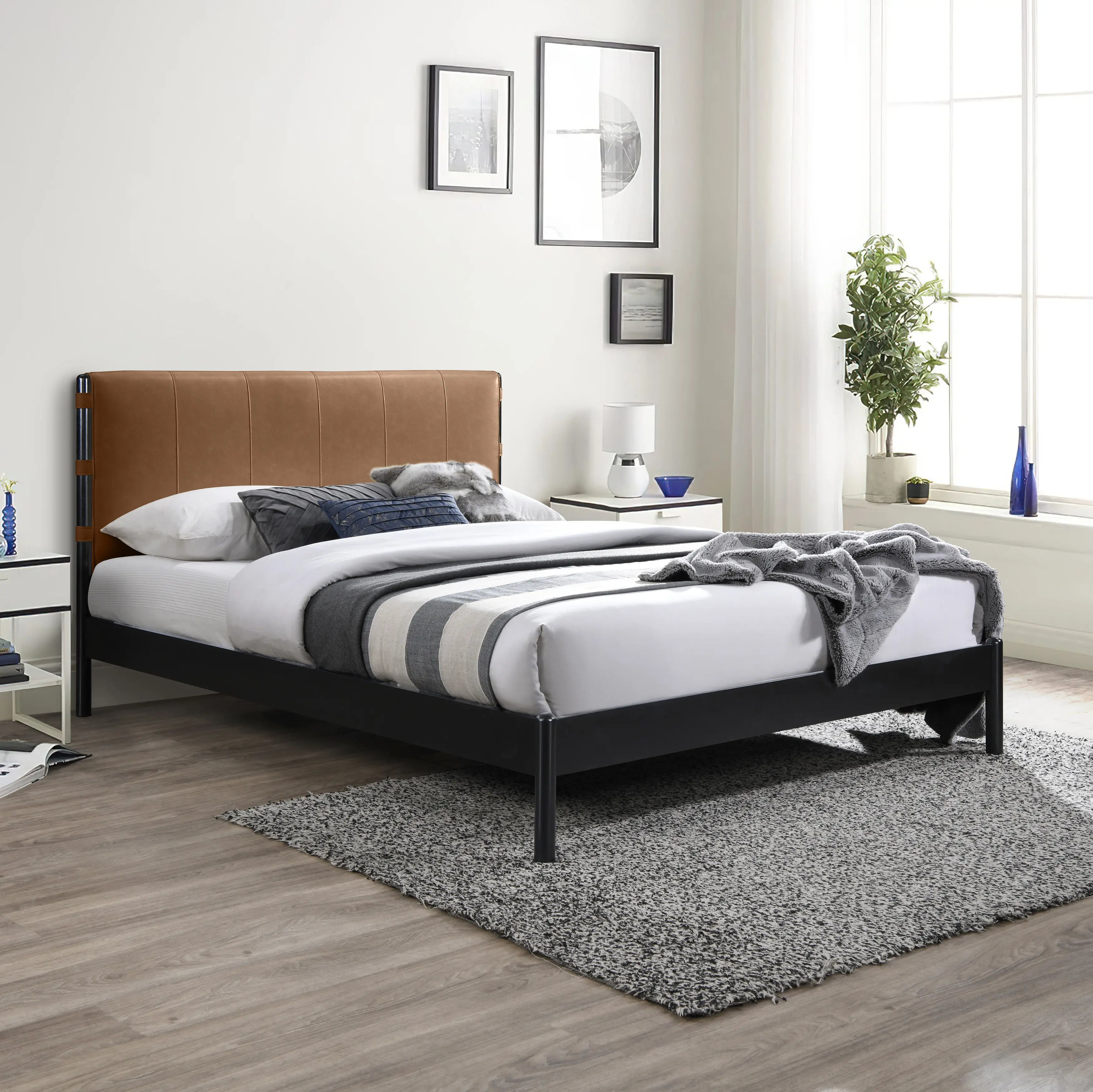 Abigail Cognac Vegan Leather Upholstered Full Bed-2