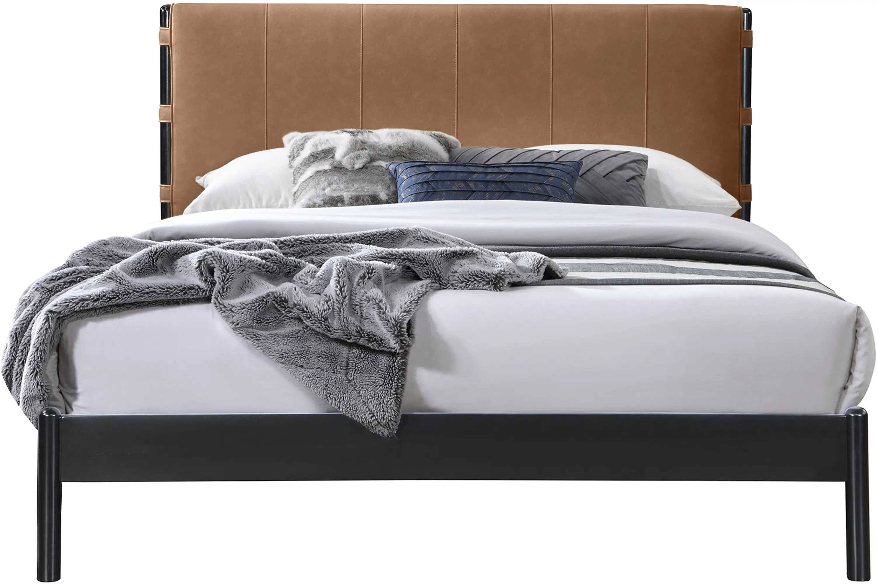 Abigail Cognac Vegan Leather Upholstered Full Bed-3