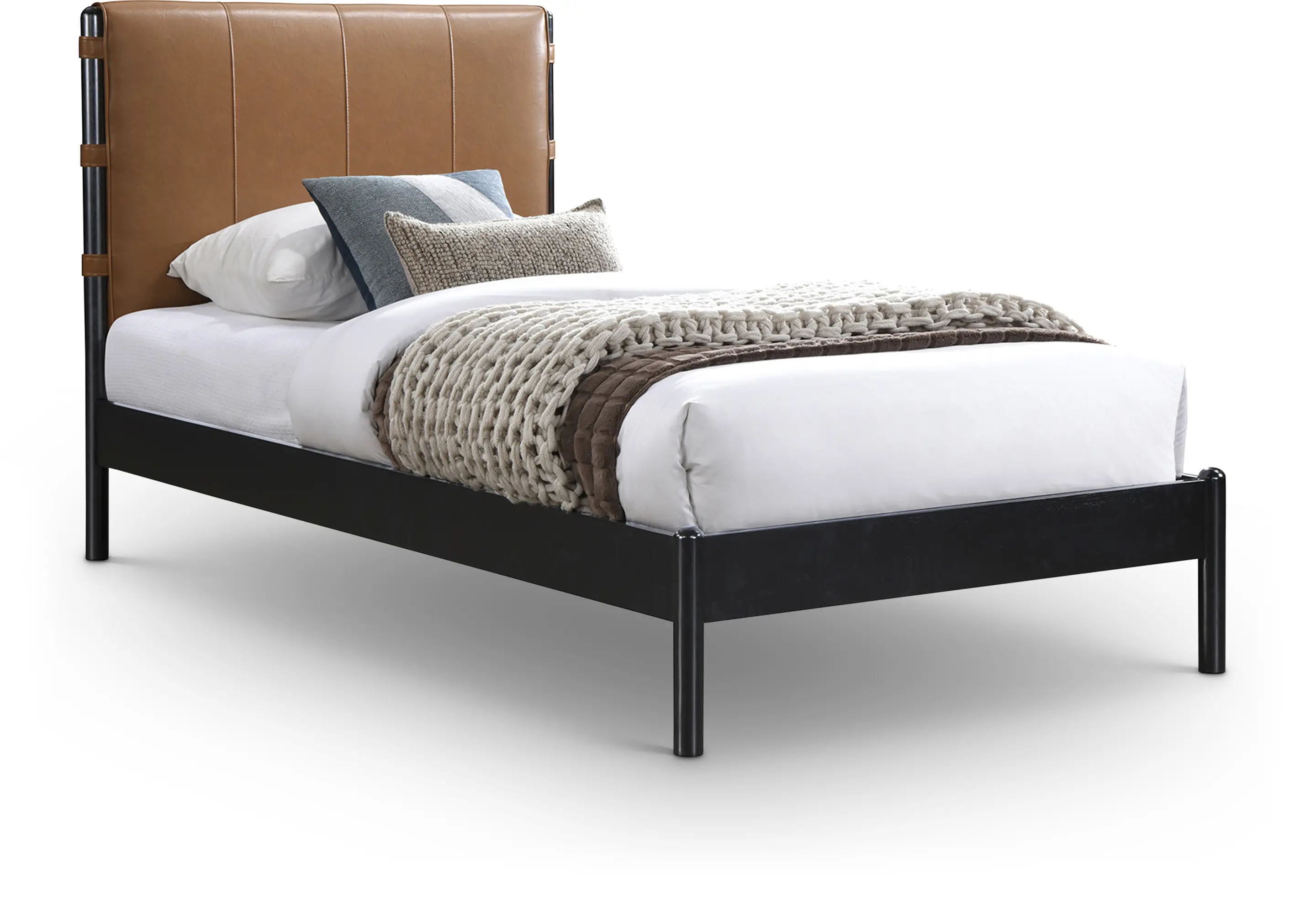 Abigail Cognac Vegan Leather Upholstered Twin Bed-1