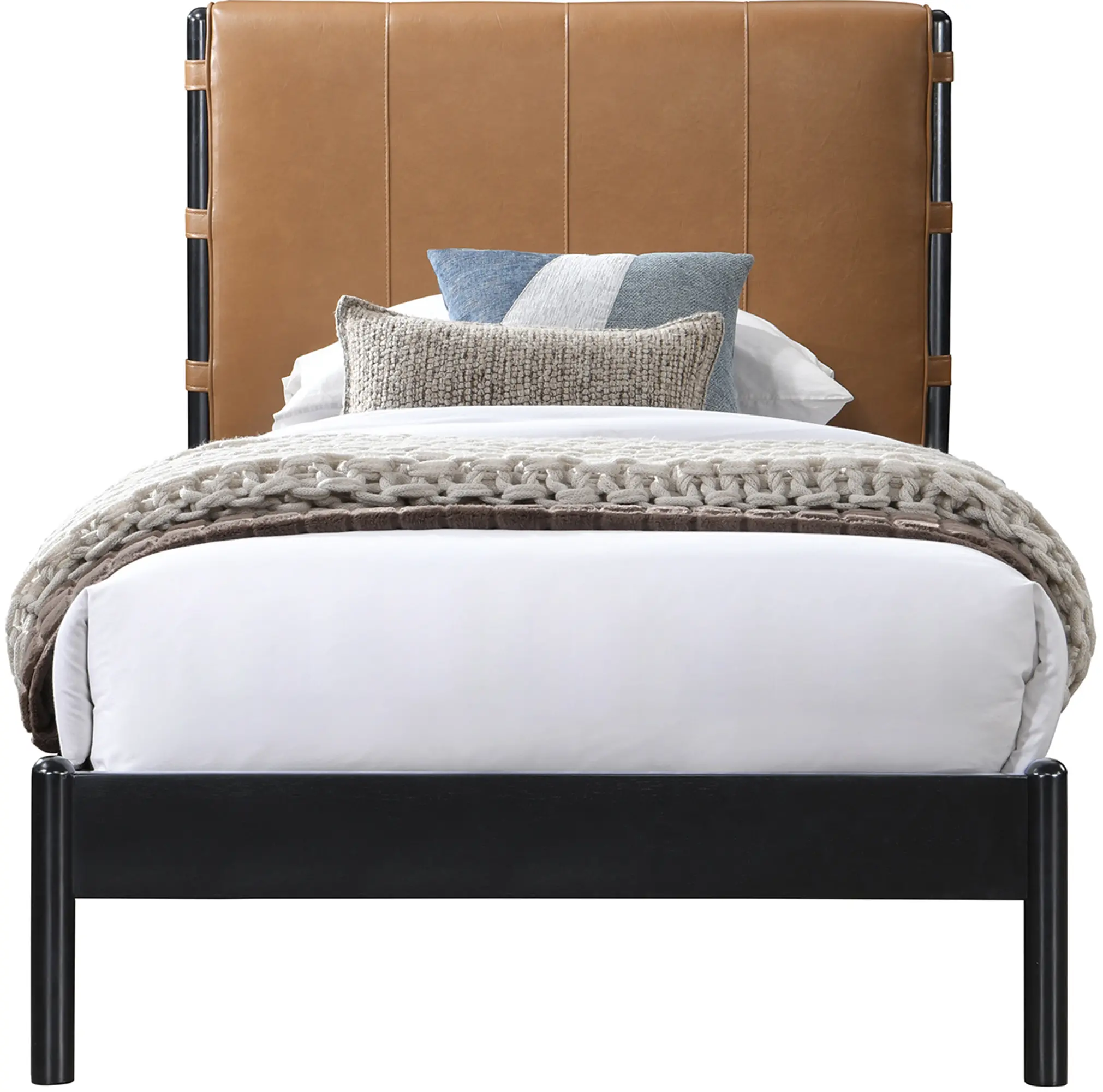 Abigail Cognac Vegan Leather Upholstered Twin Bed-3