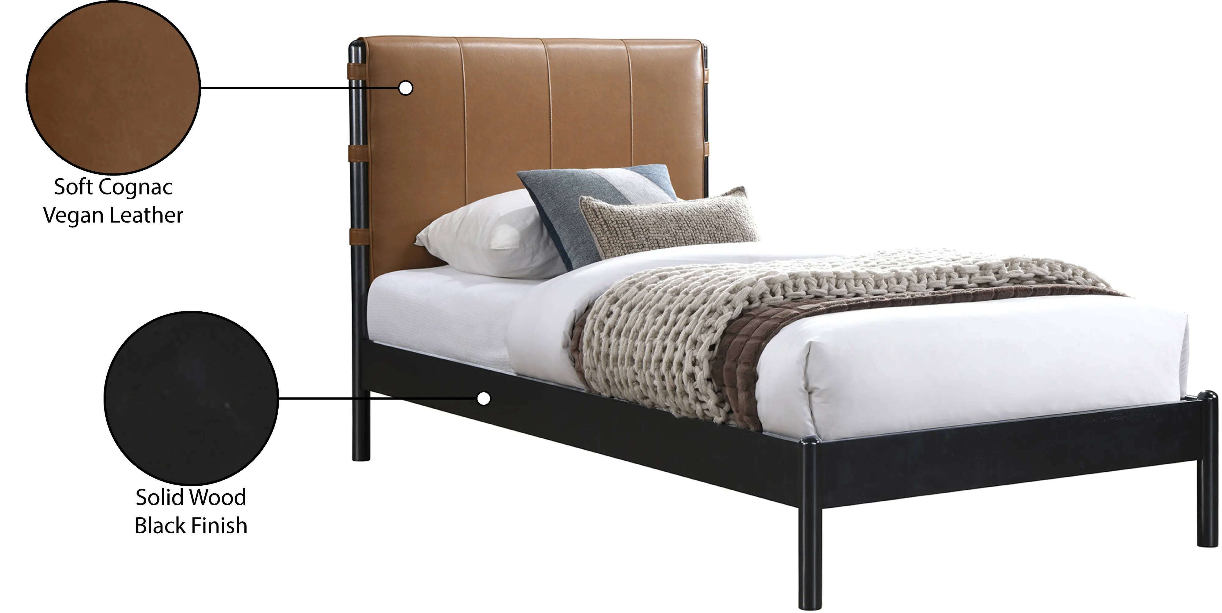 Abigail Cognac Vegan Leather Upholstered Twin Bed-6