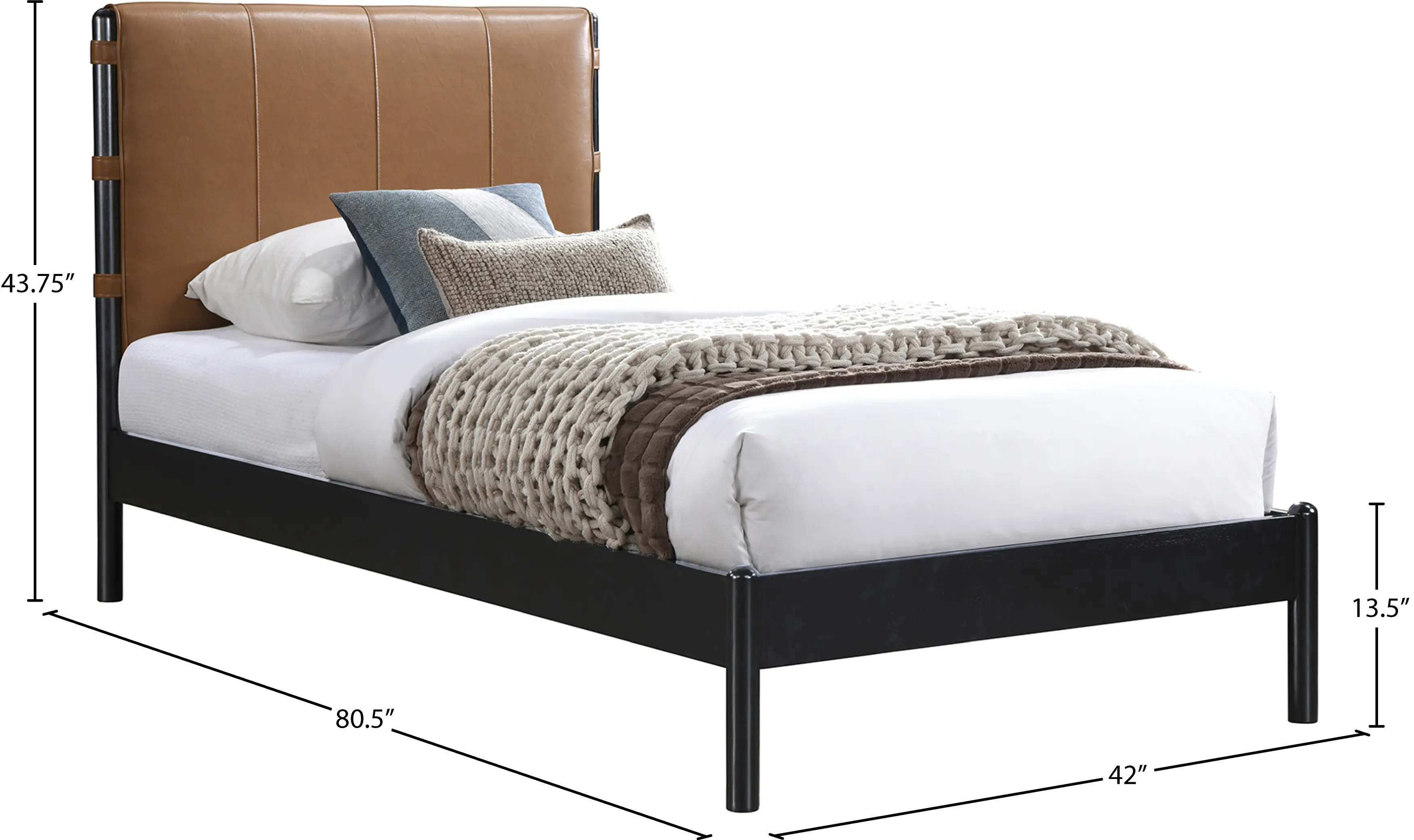 Abigail Cognac Vegan Leather Upholstered Twin Bed-7