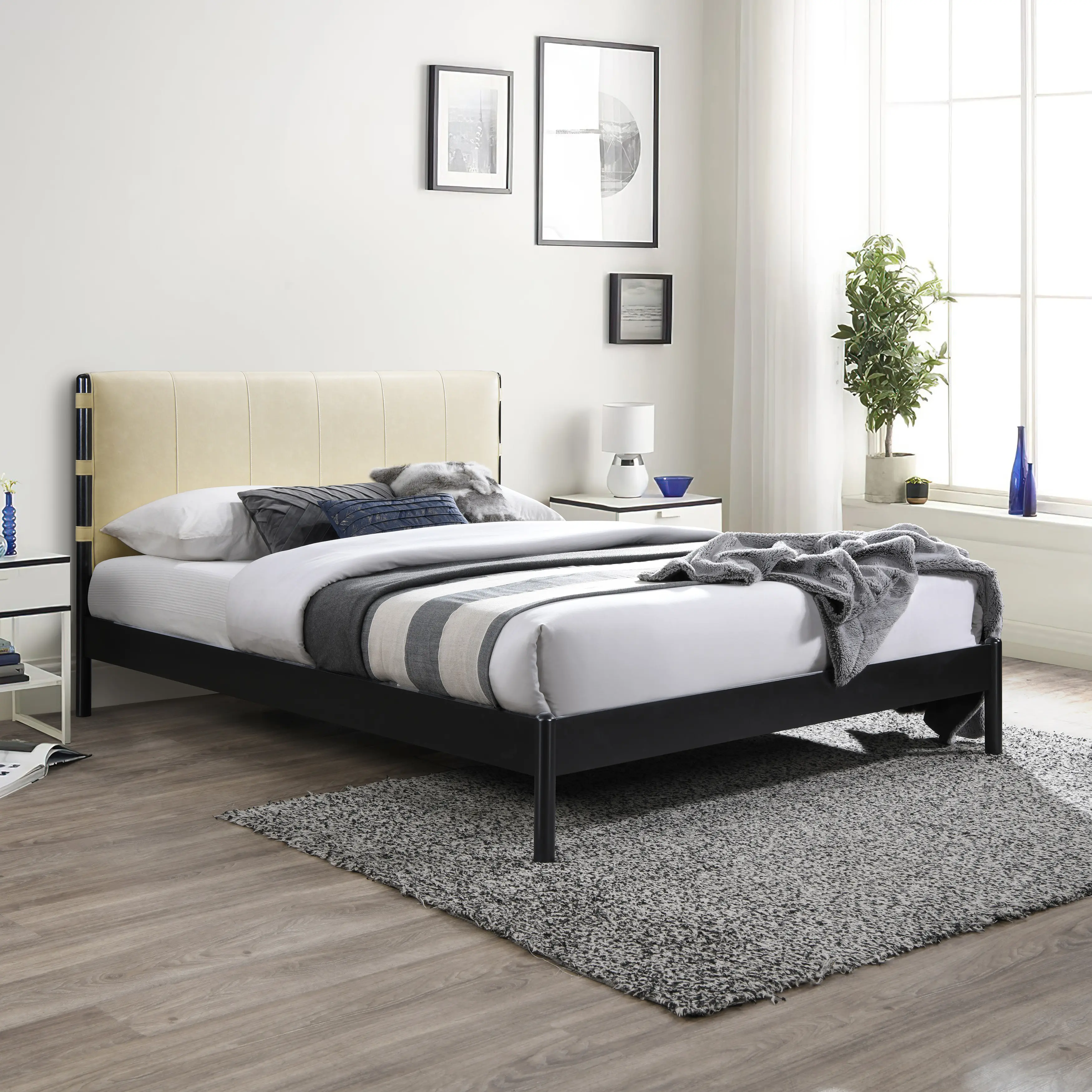 Abigail Cream Vegan Leather Upholstered Full Bed-2