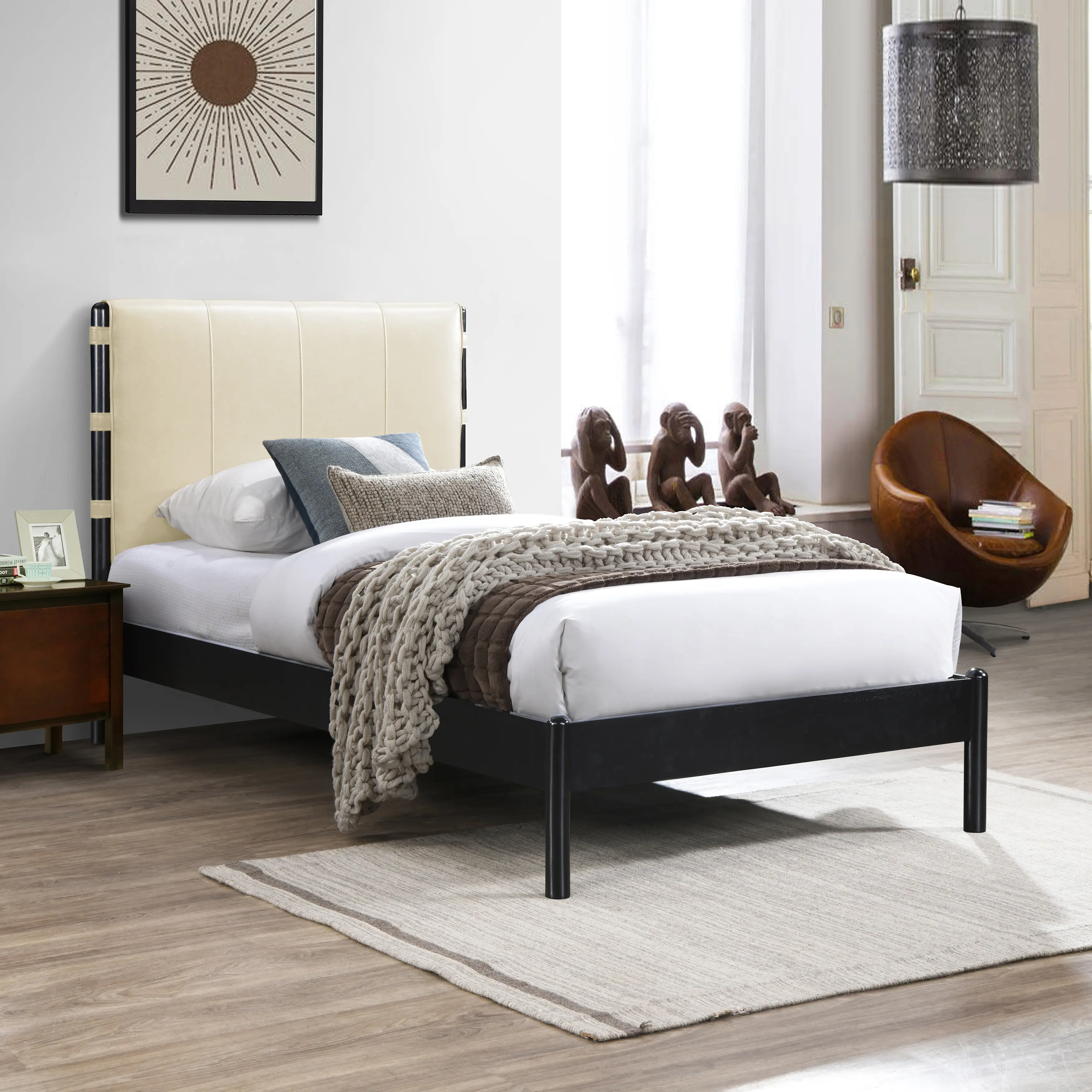 Abigail Cream Vegan Leather Upholstered Twin Bed-2