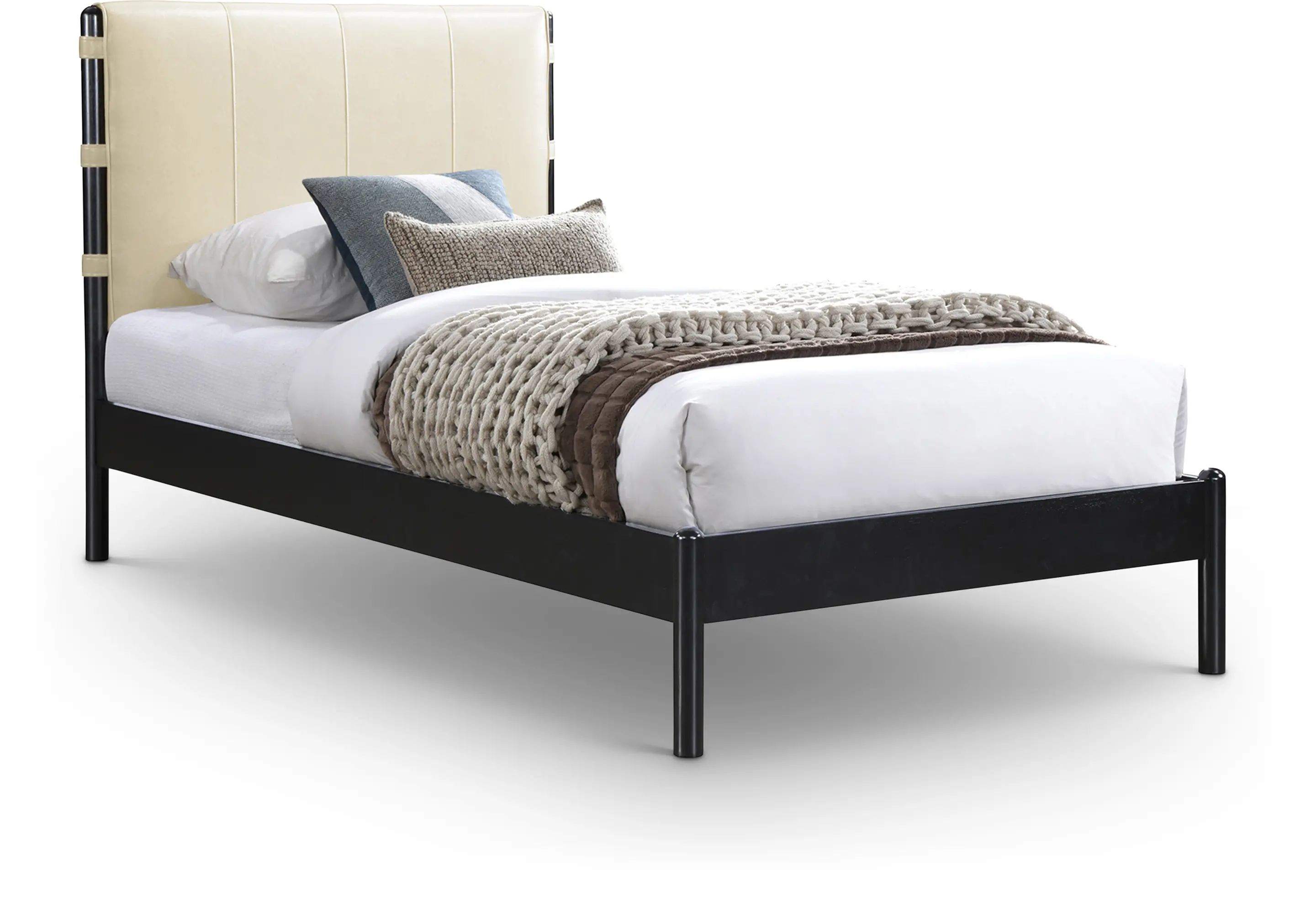 Abigail Cream Vegan Leather Upholstered Twin Bed-1
