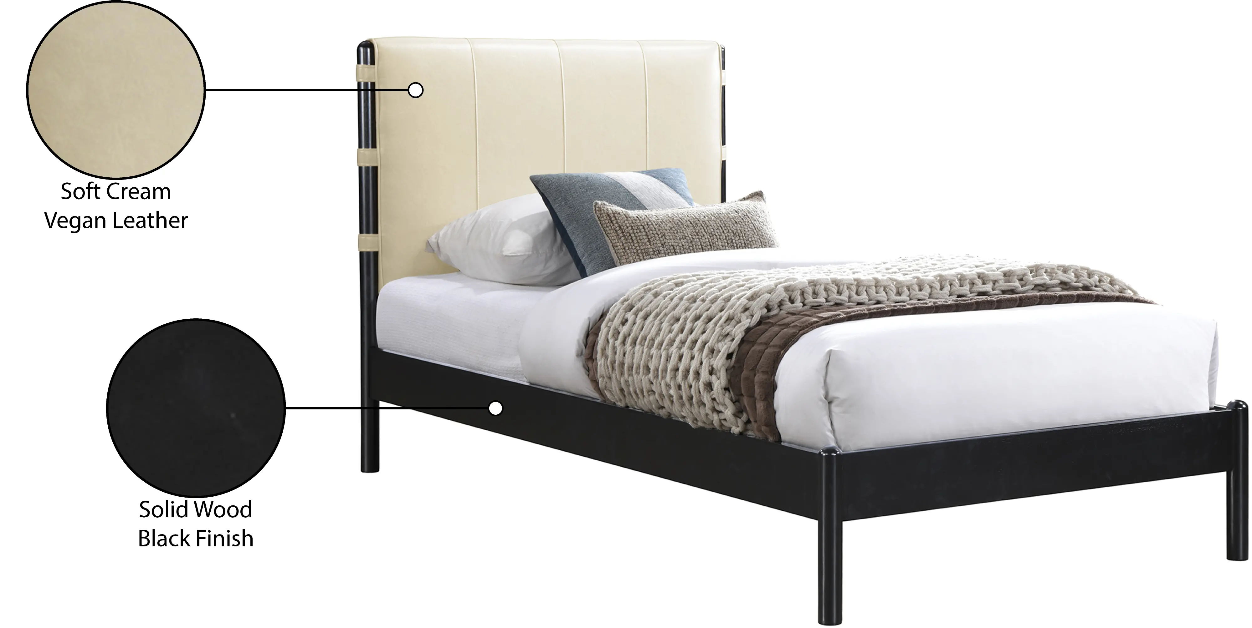 Abigail Cream Vegan Leather Upholstered Twin Bed-6