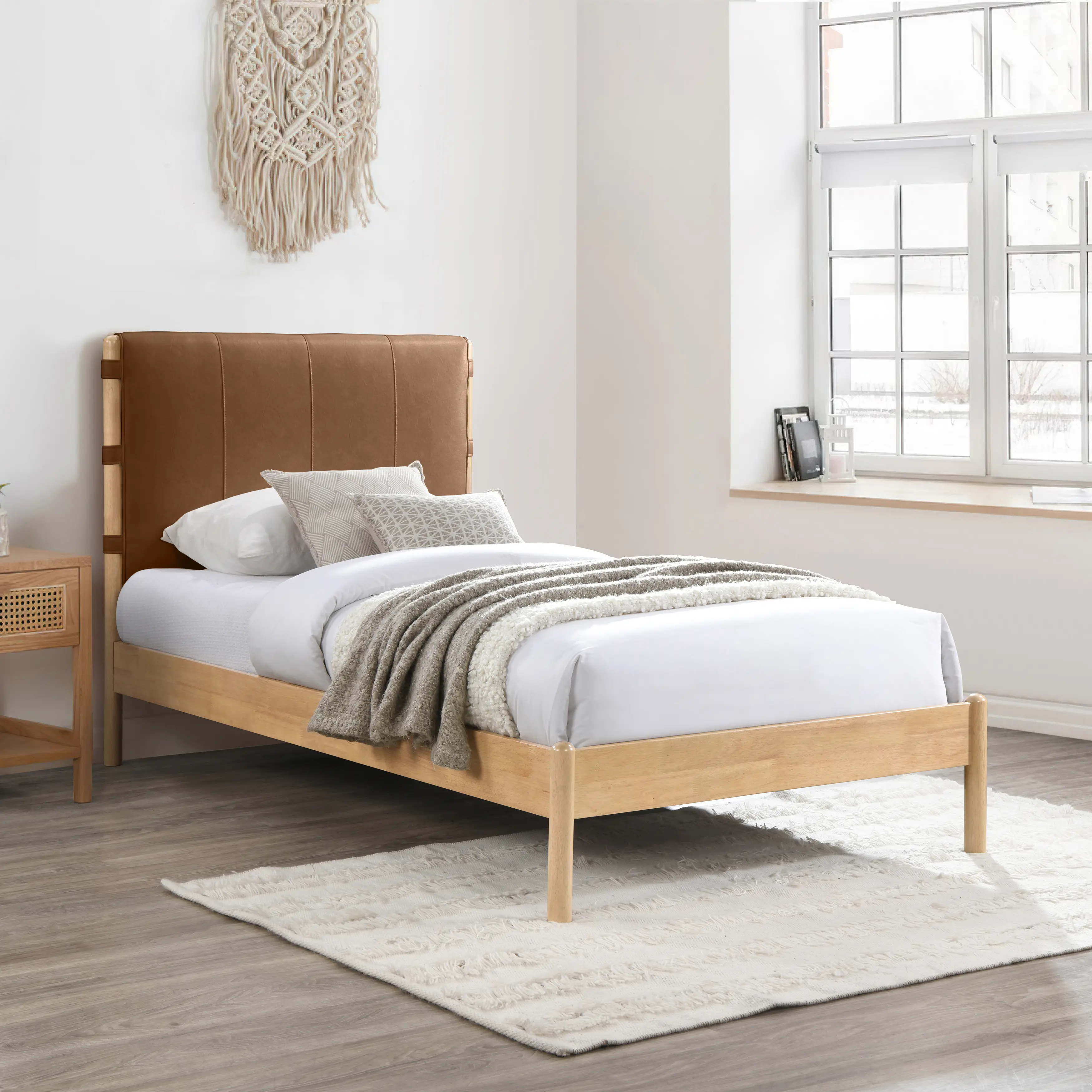 Asher Cognac Vegan Leather Upholstered Twin Bed-2
