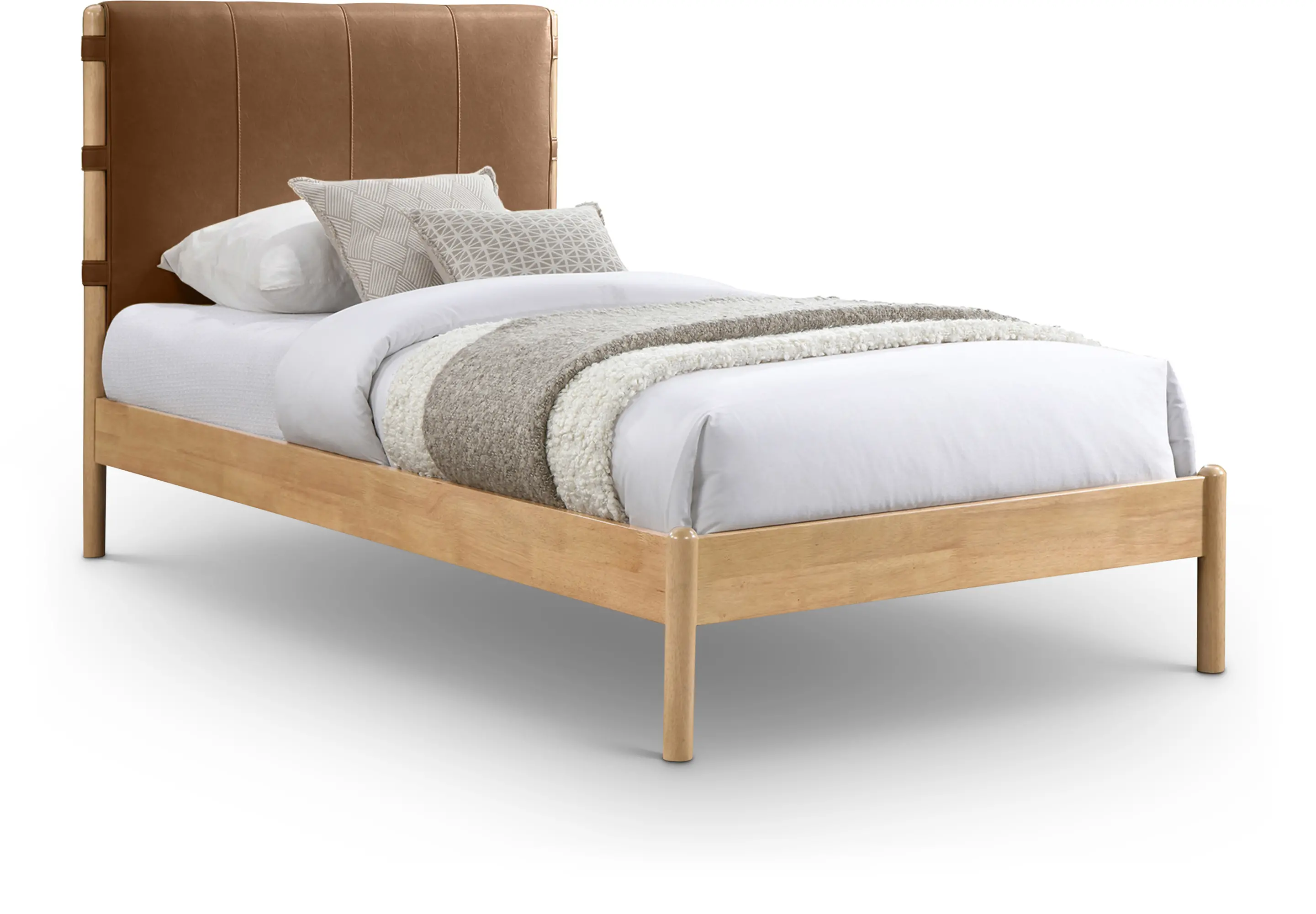 Asher Cognac Vegan Leather Upholstered Twin Bed-1