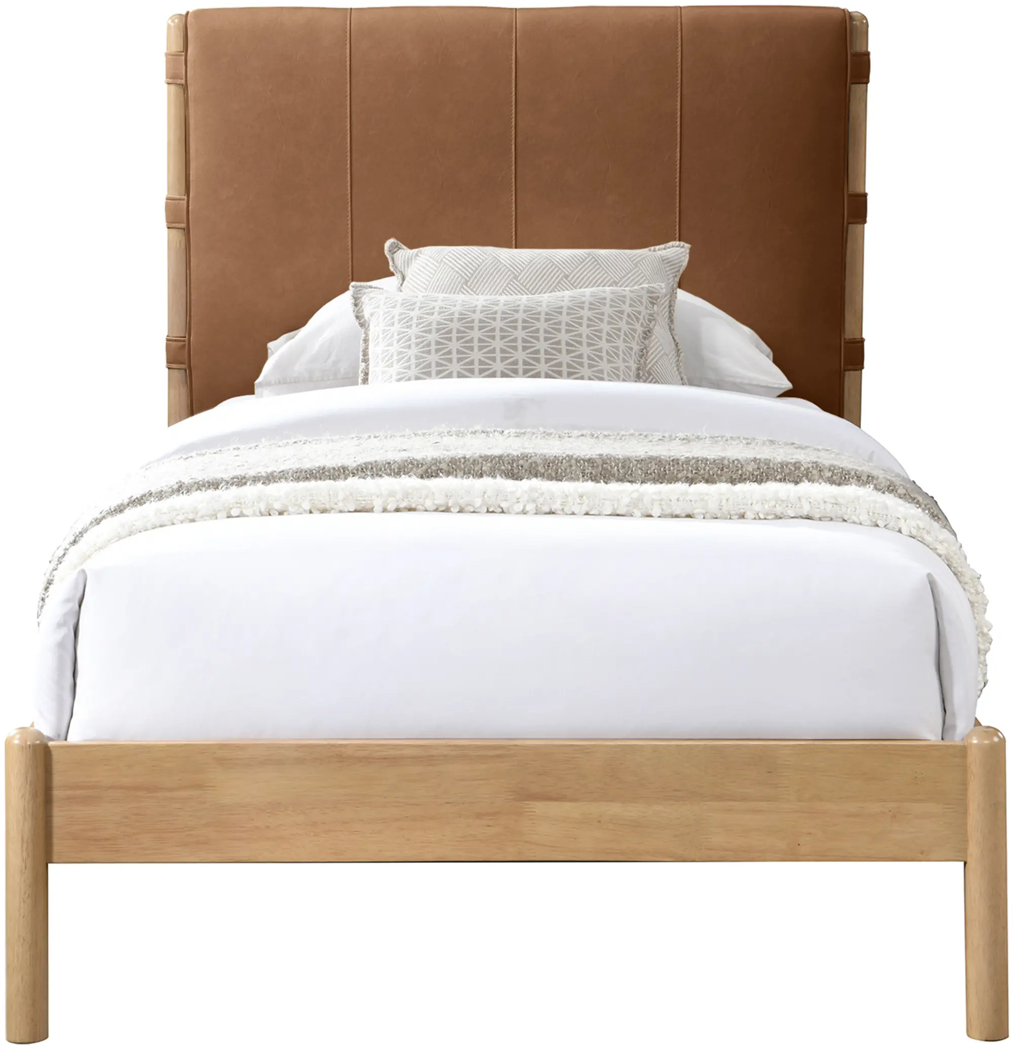 Asher Cognac Vegan Leather Upholstered Twin Bed-3