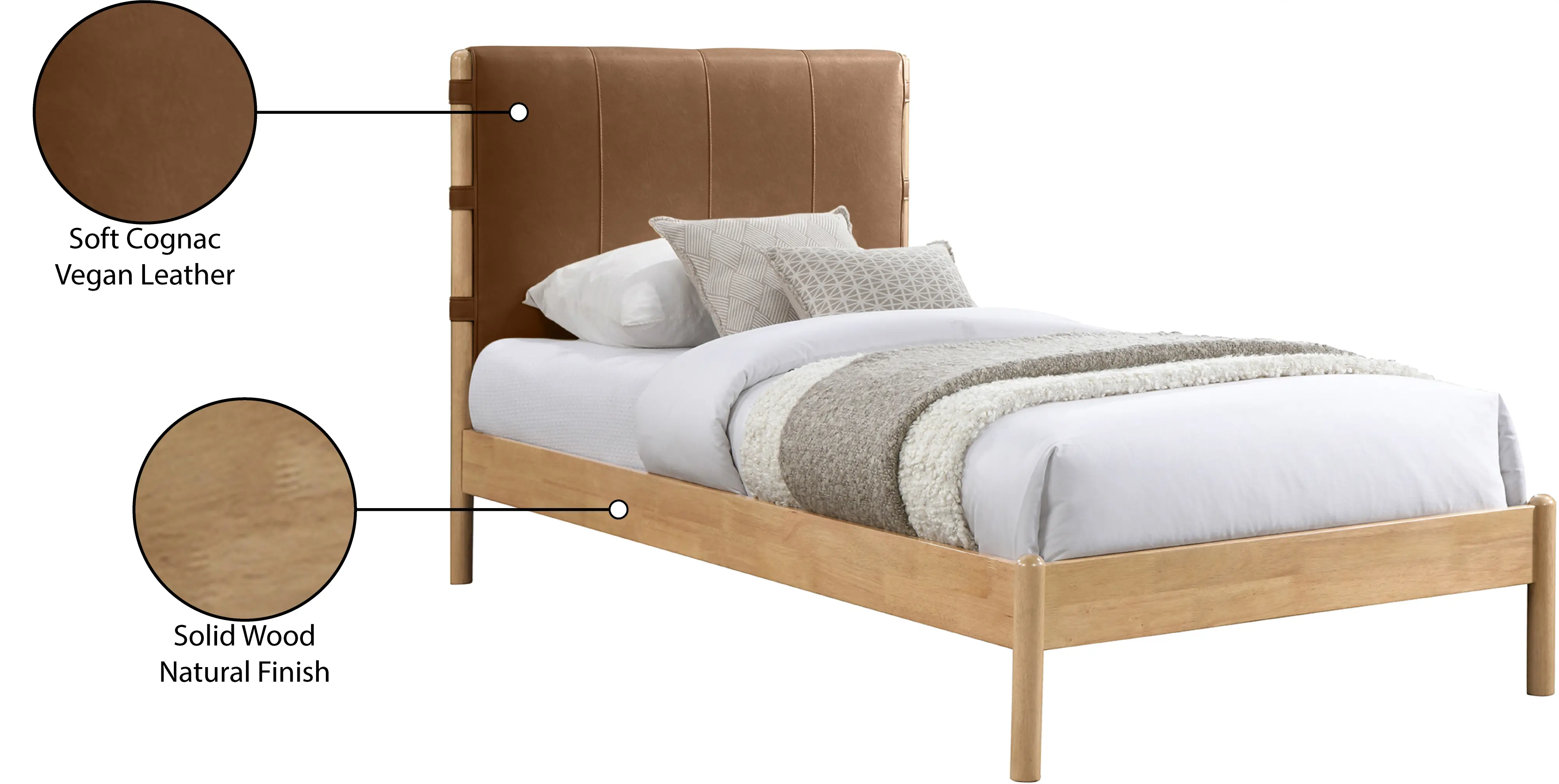 Asher Cognac Vegan Leather Upholstered Twin Bed-6