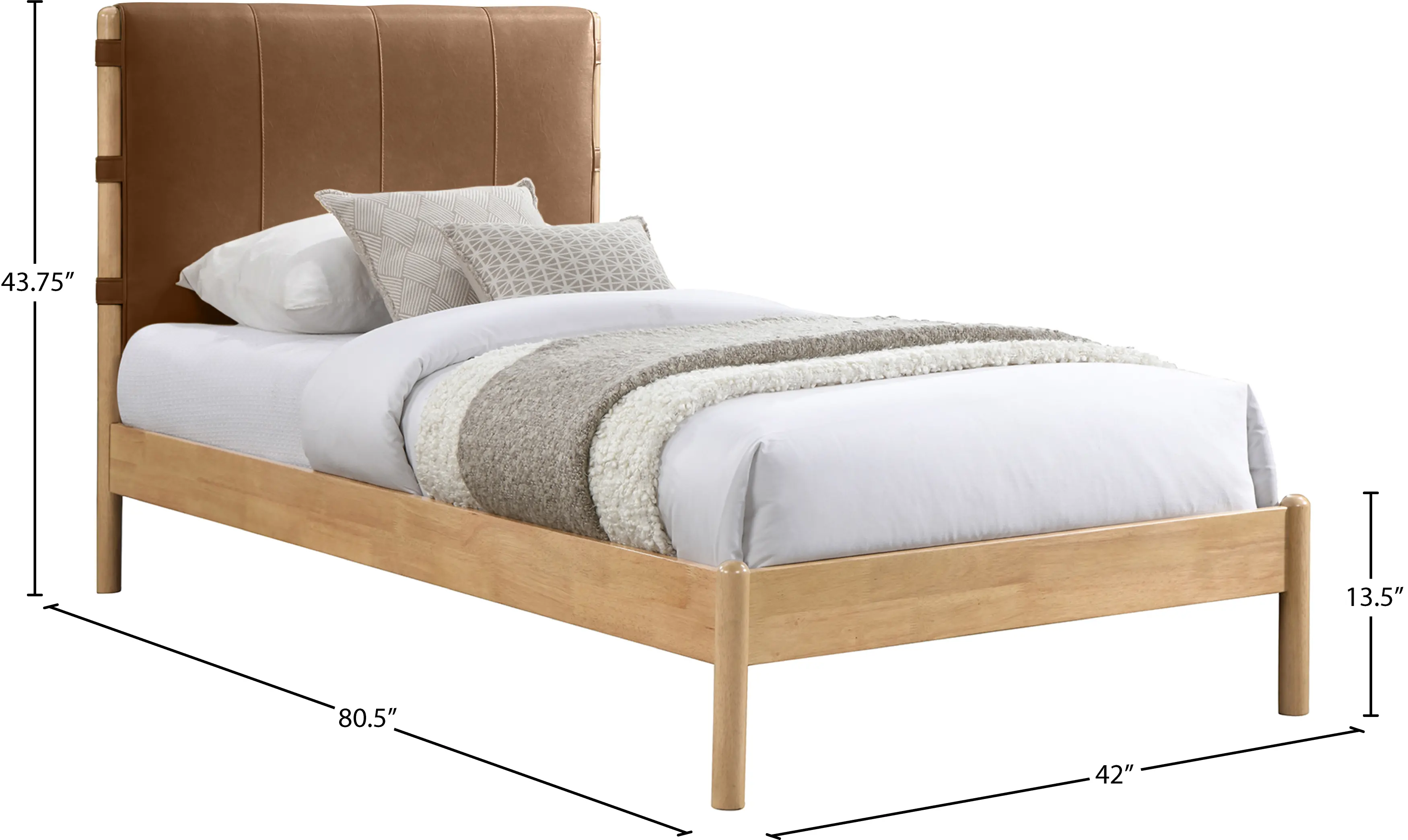 Asher Cognac Vegan Leather Upholstered Twin Bed-7