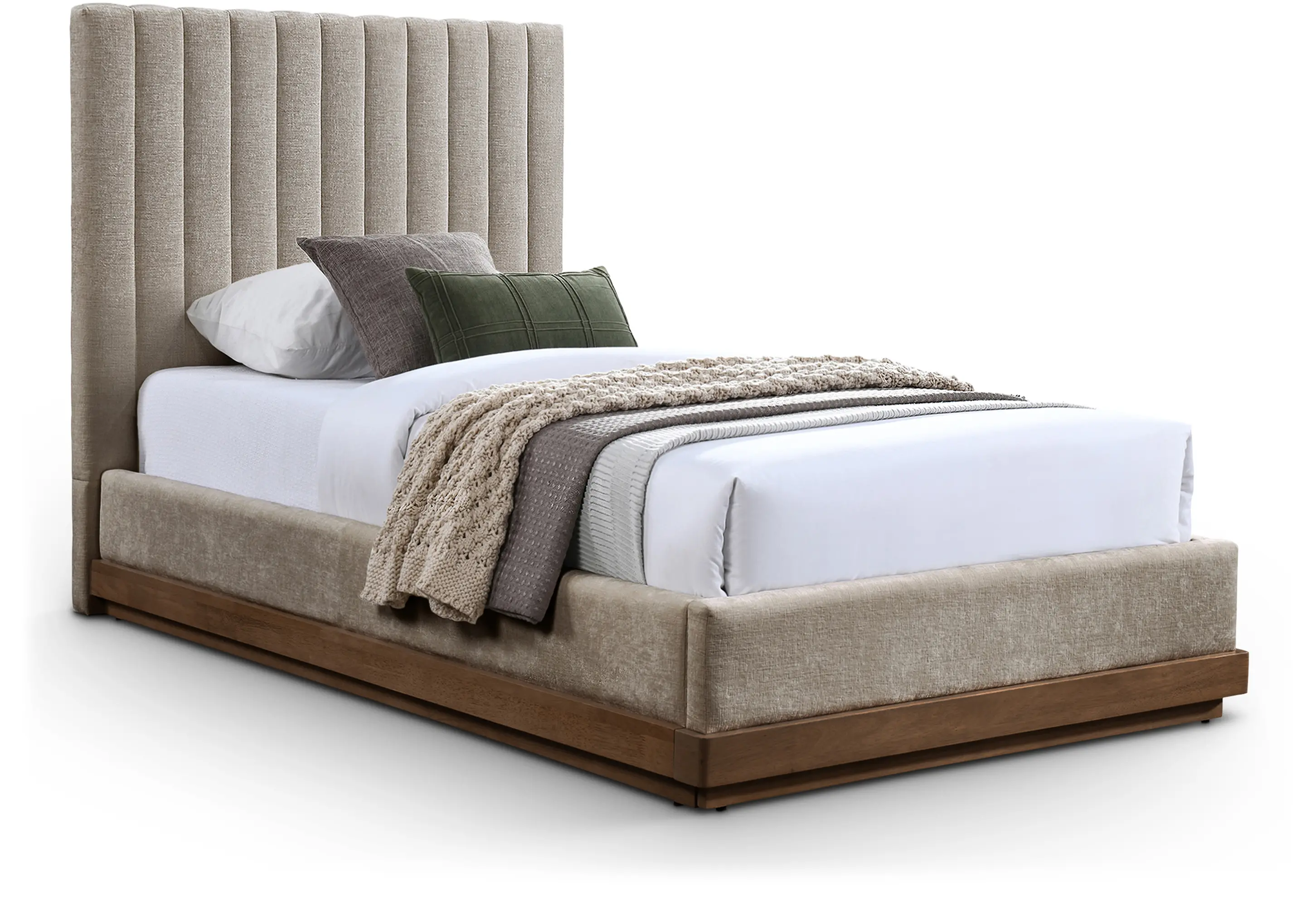 Emmet Beige Chenille Upholstered Twin Bed-1