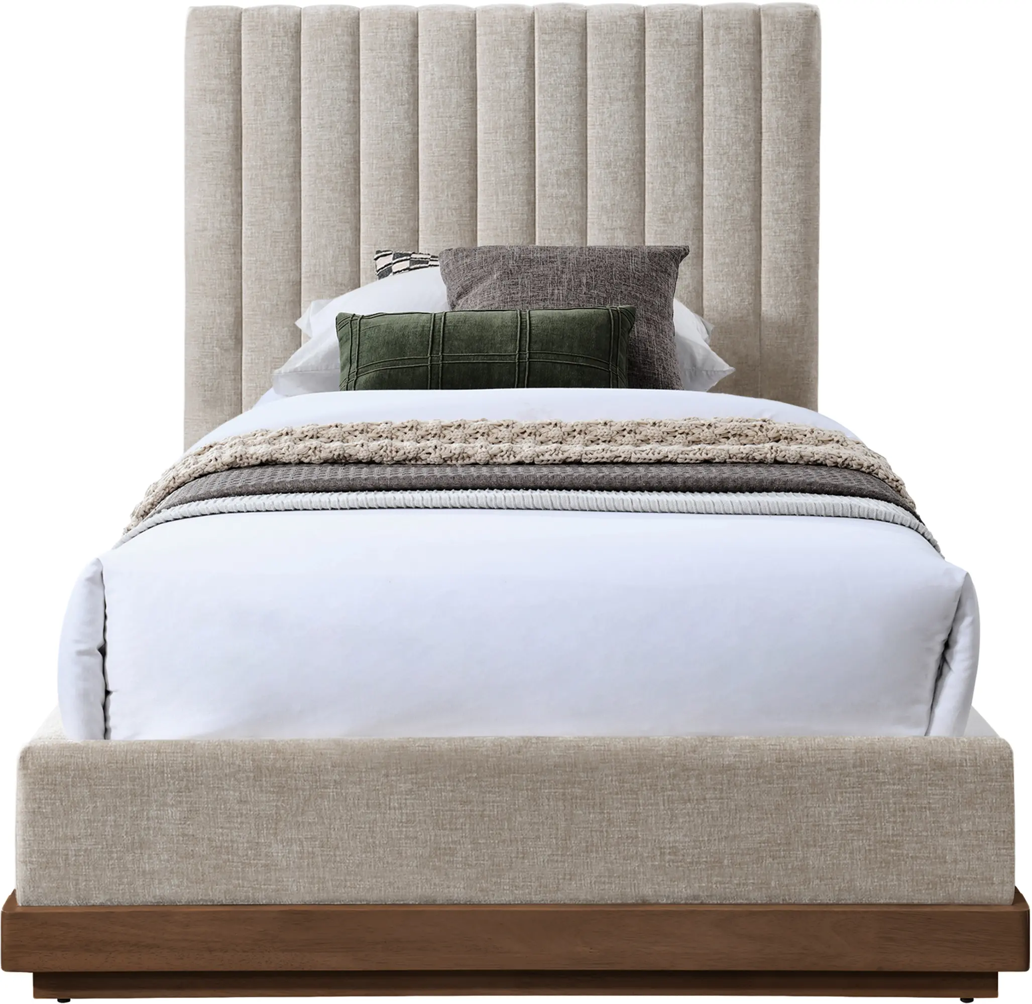 Emmet Beige Chenille Upholstered Twin Bed-3