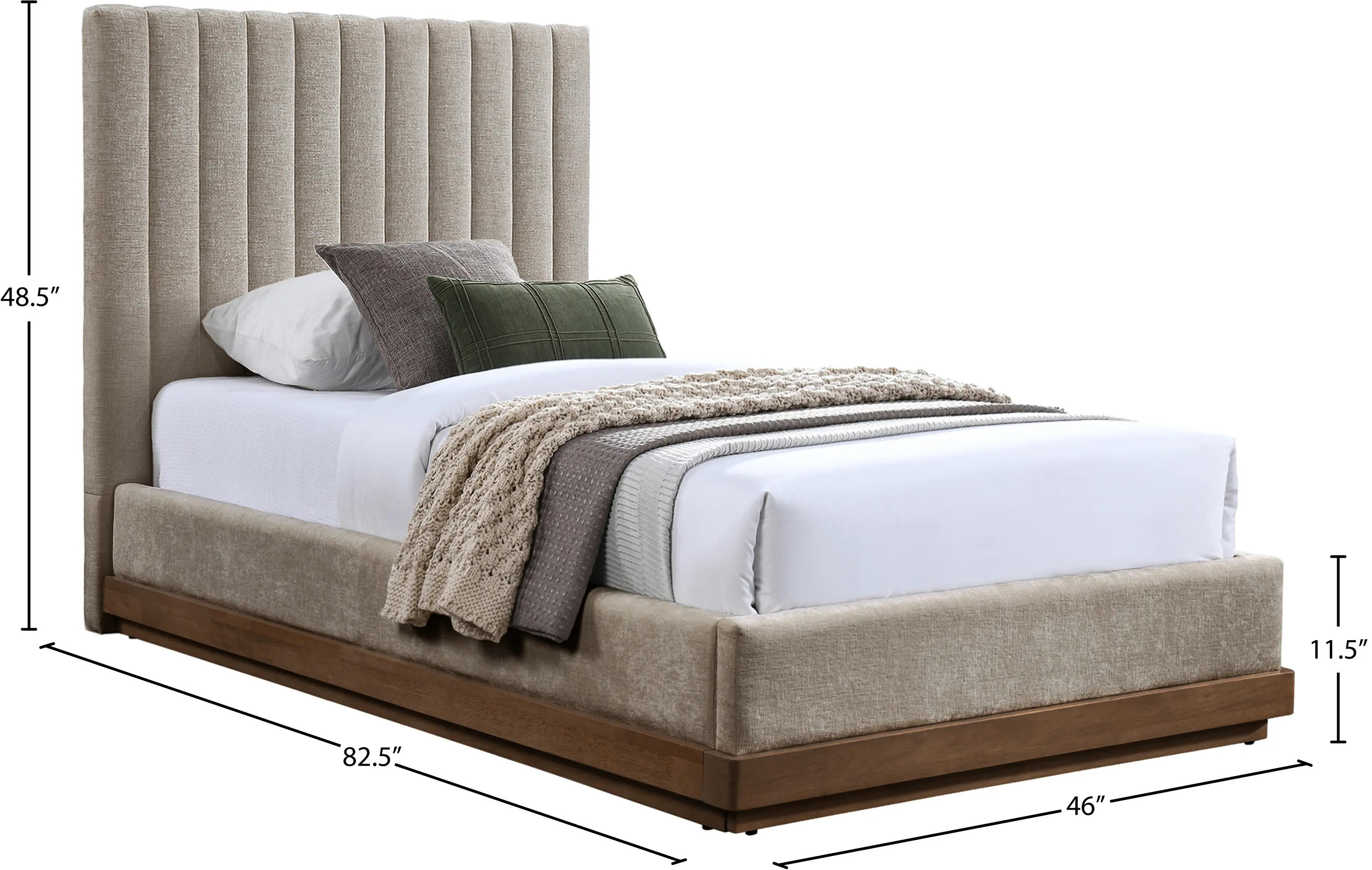 Emmet Beige Chenille Upholstered Twin Bed-6