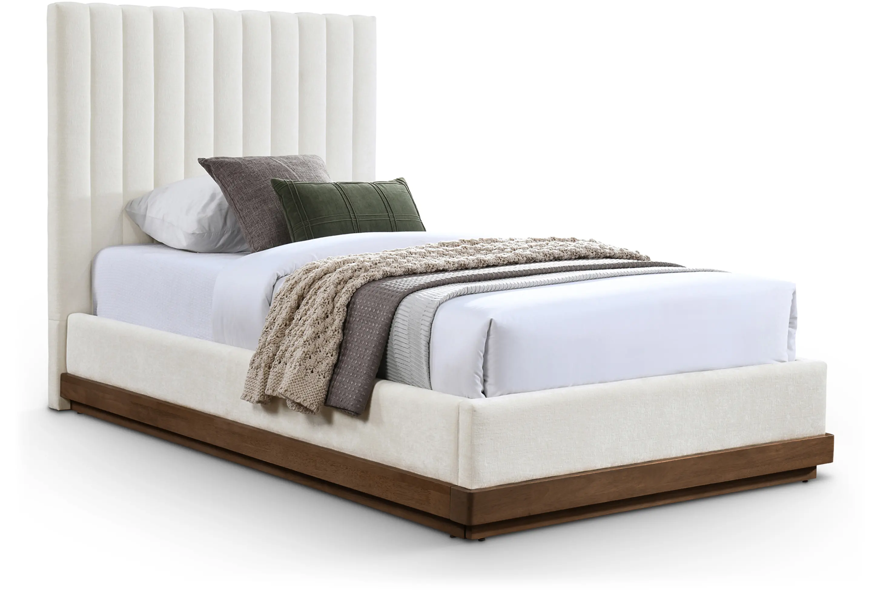 Emmet Cream Chenille Upholstered Twin Bed-1