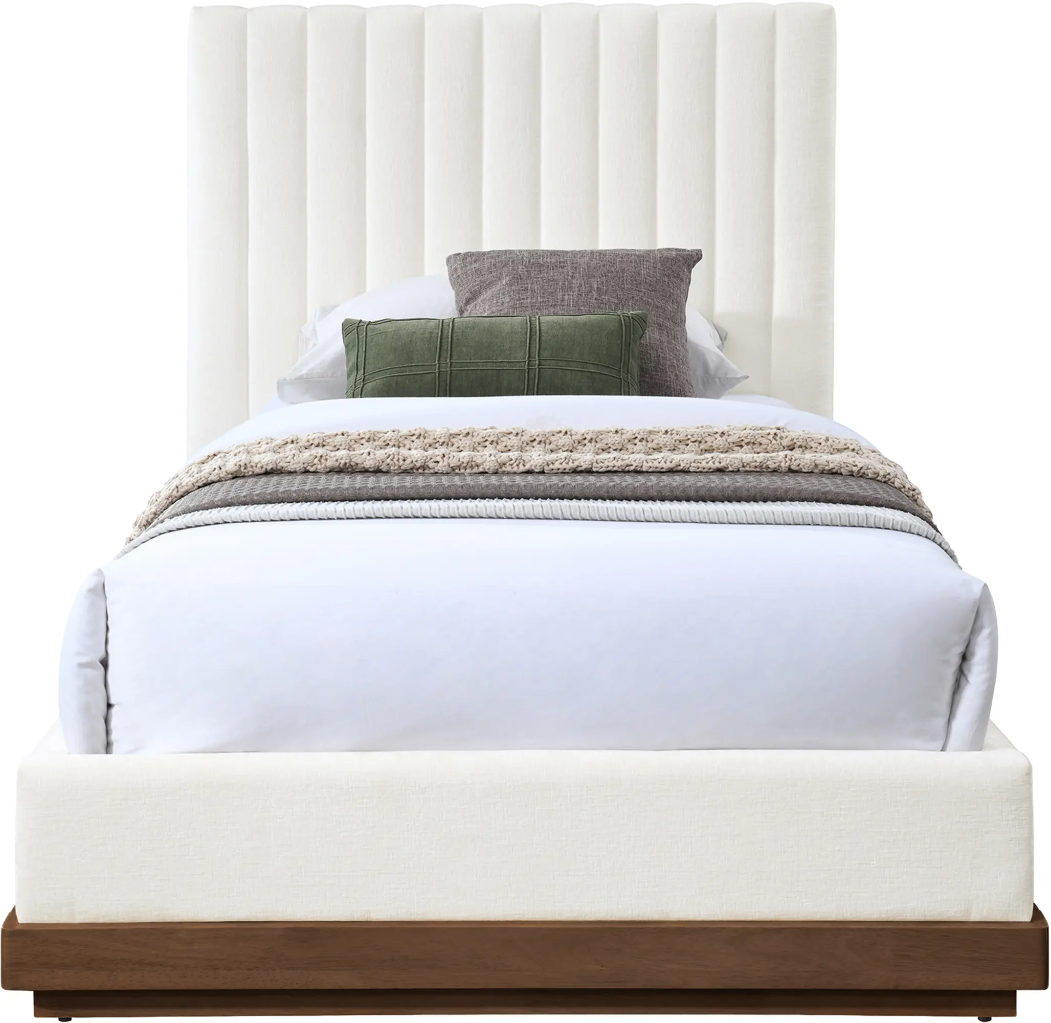 Emmet Cream Chenille Upholstered Twin Bed-3