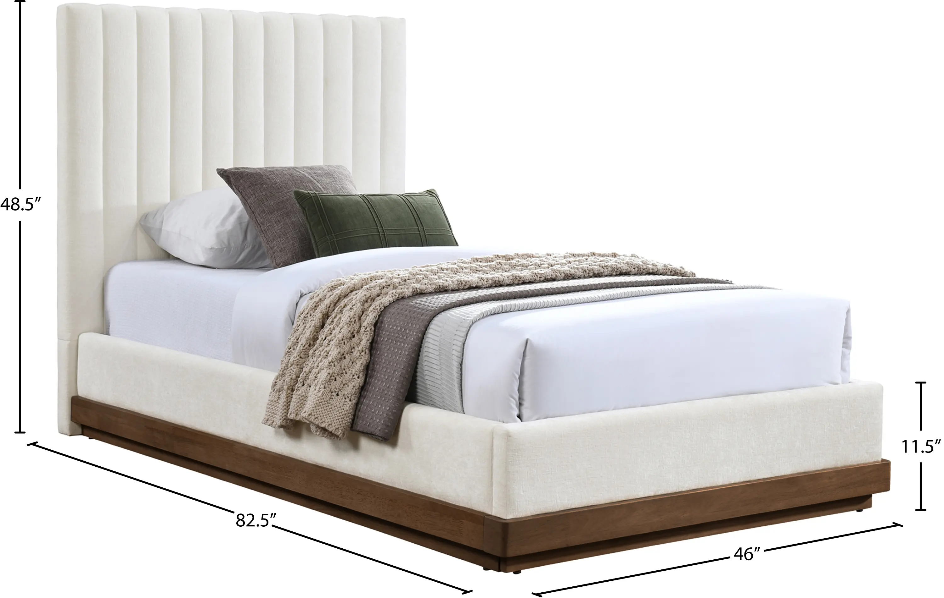 Emmet Cream Chenille Upholstered Twin Bed-6