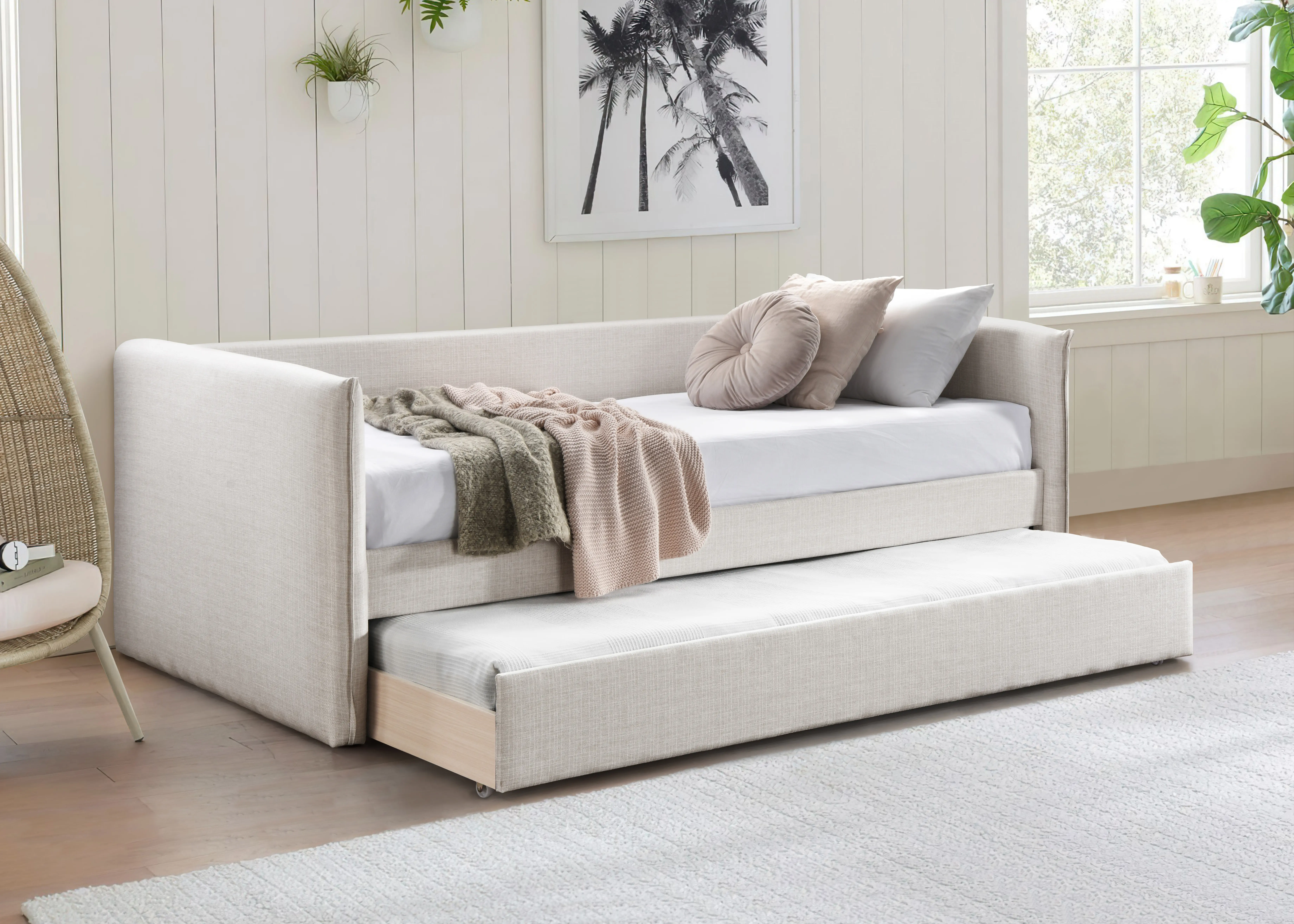Colton Cream Textured Linen Twin Daybed with Trundle-2
