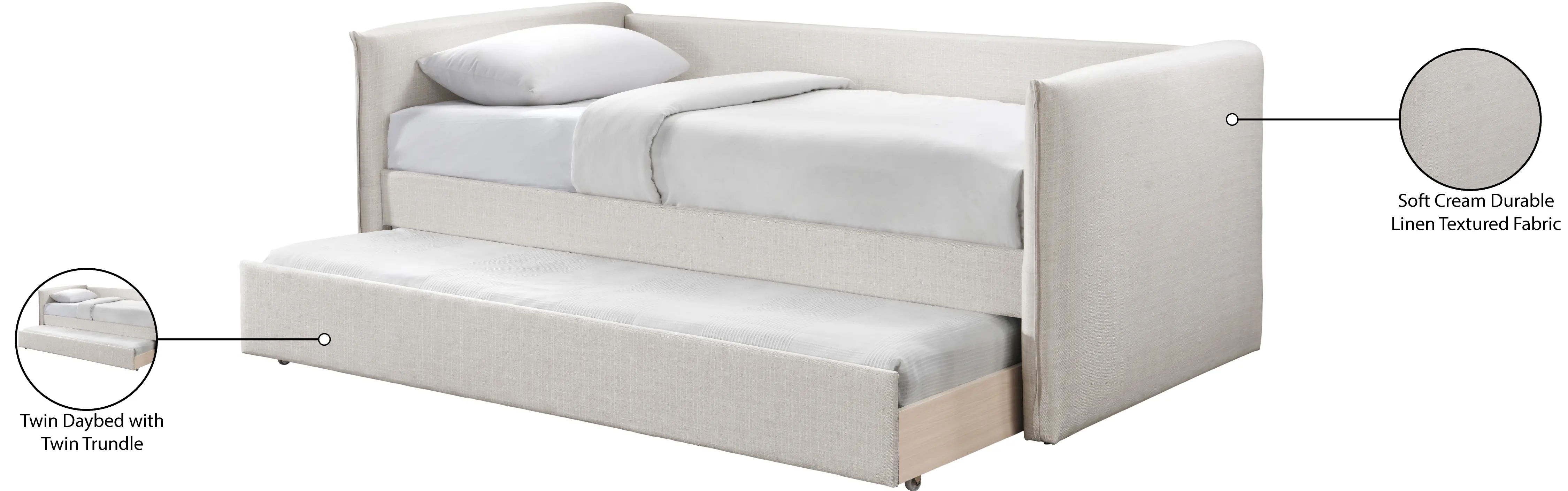 Colton Cream Textured Linen Twin Daybed with Trundle-7