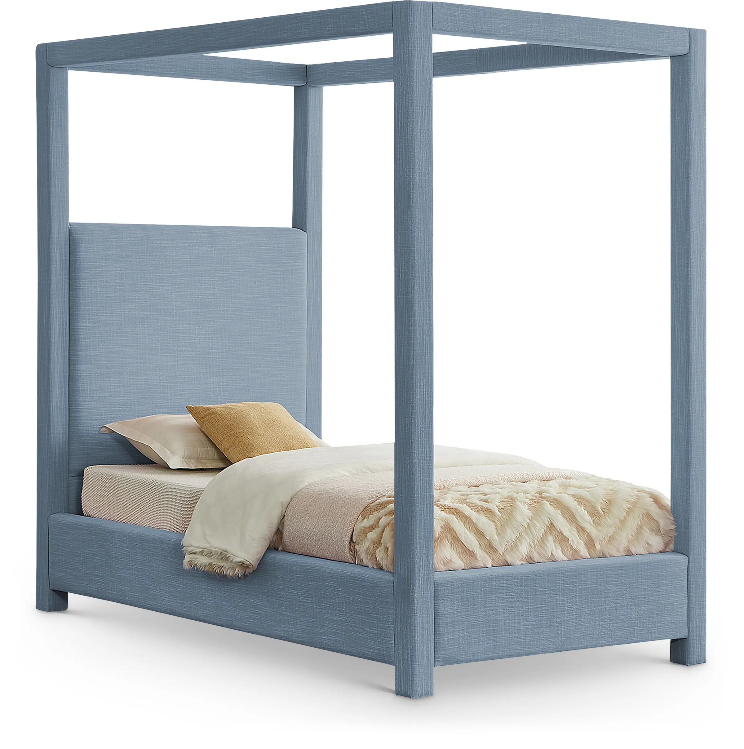 Emerson Sky Blue Textured Linen Twin Canopy Bed-1