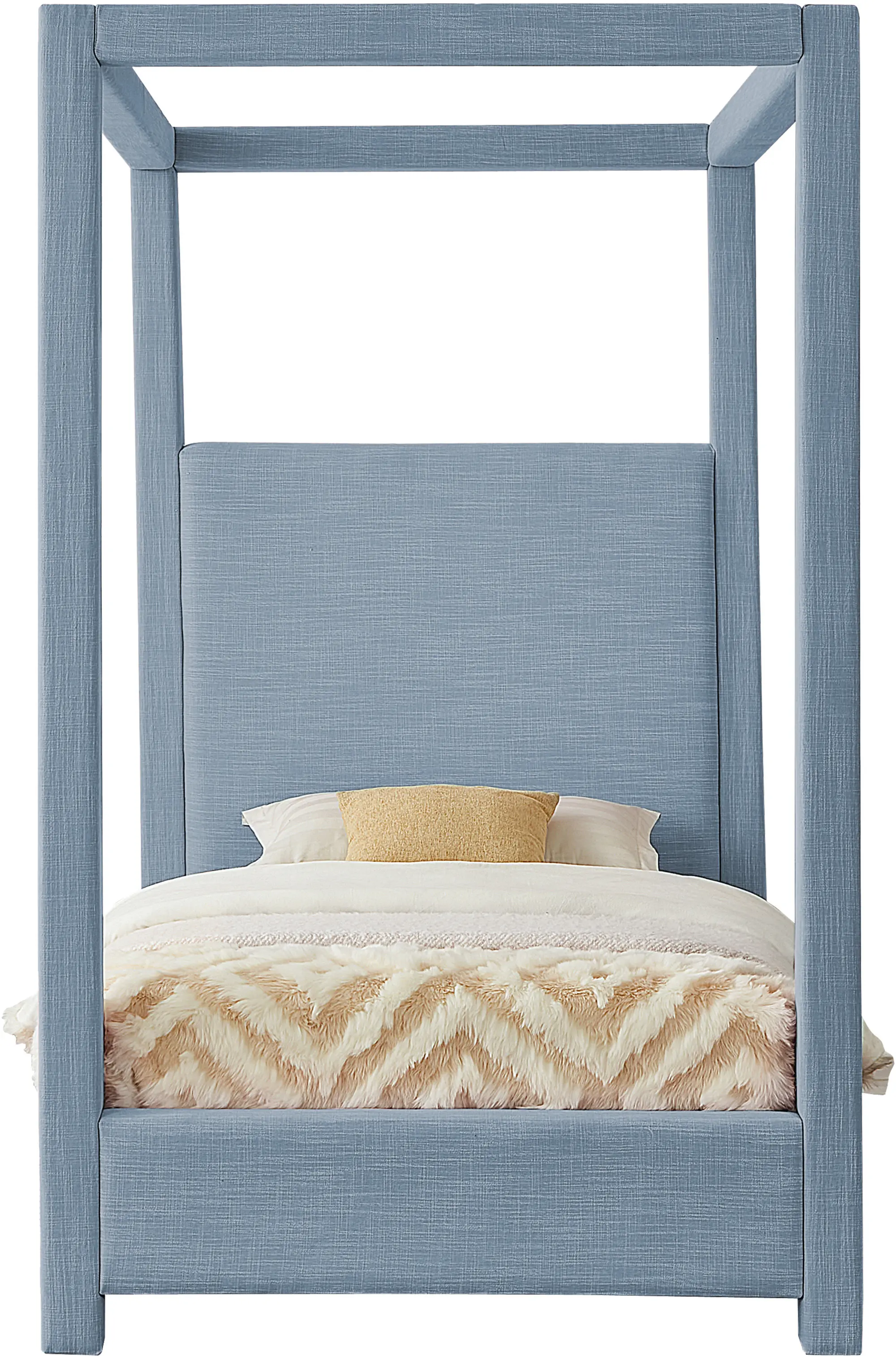 Emerson Sky Blue Textured Linen Twin Canopy Bed-4