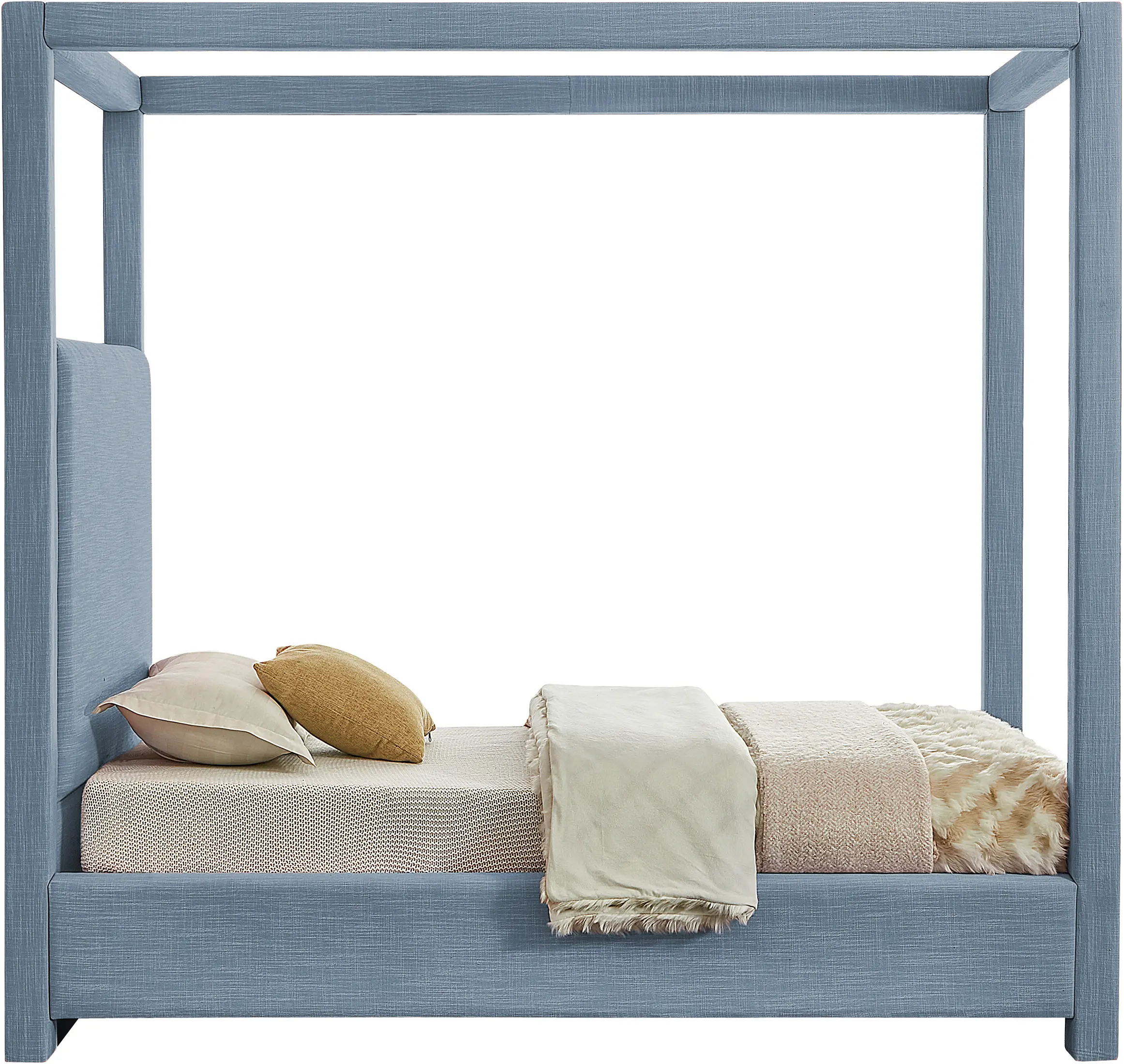 Emerson Sky Blue Textured Linen Twin Canopy Bed-5