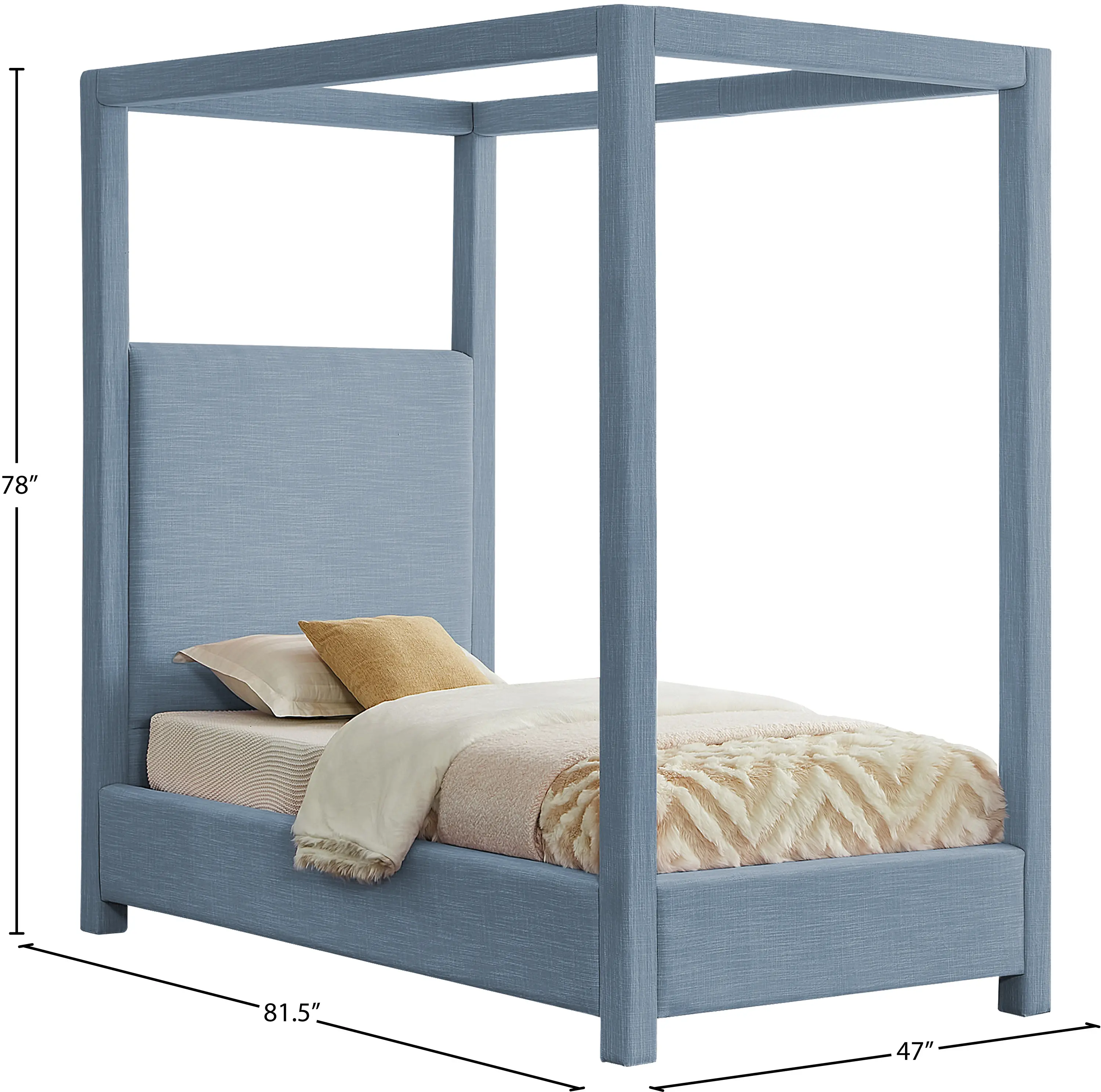 Emerson Sky Blue Textured Linen Twin Canopy Bed-8