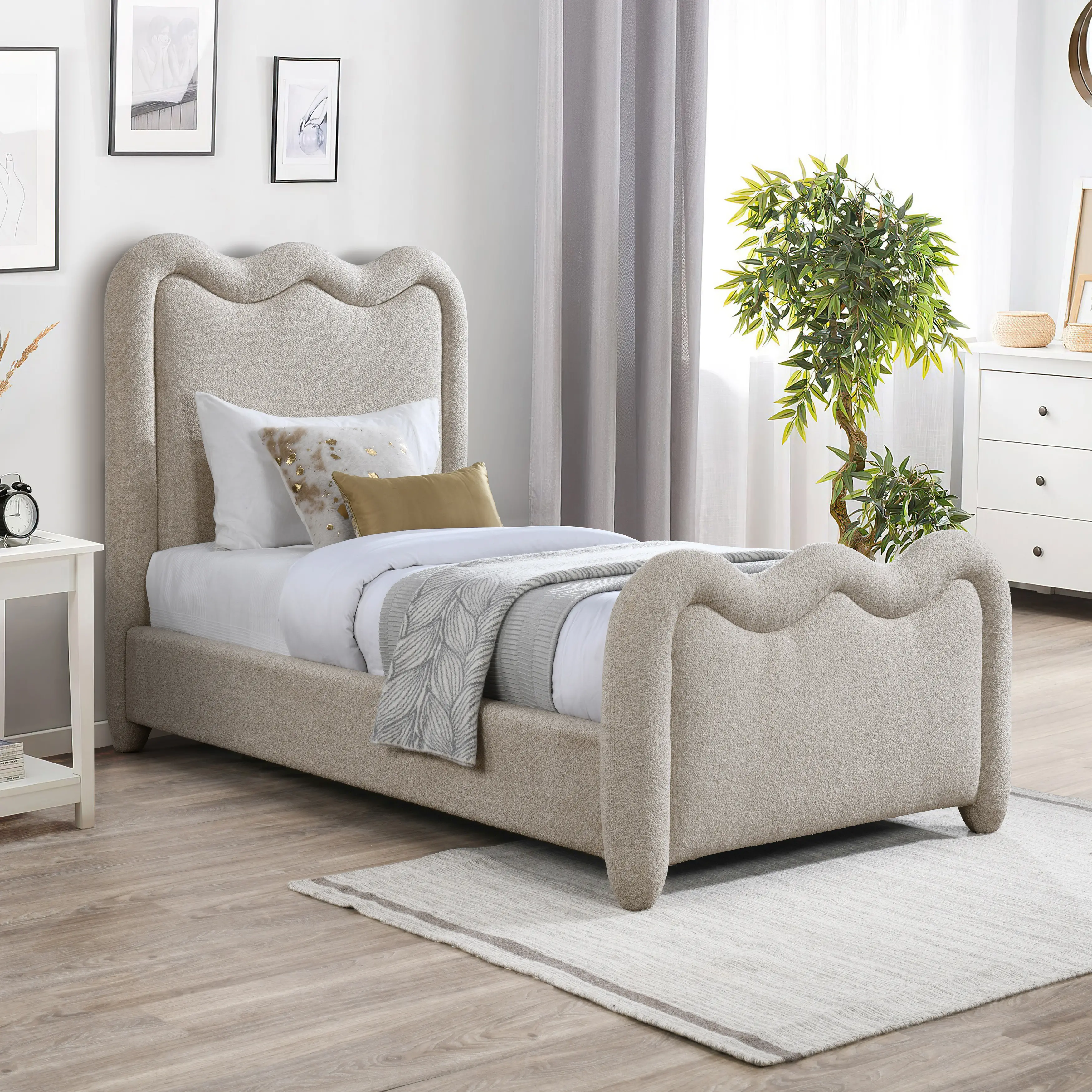 Gavin Beige Chenille Upholstered Twin Bed-2