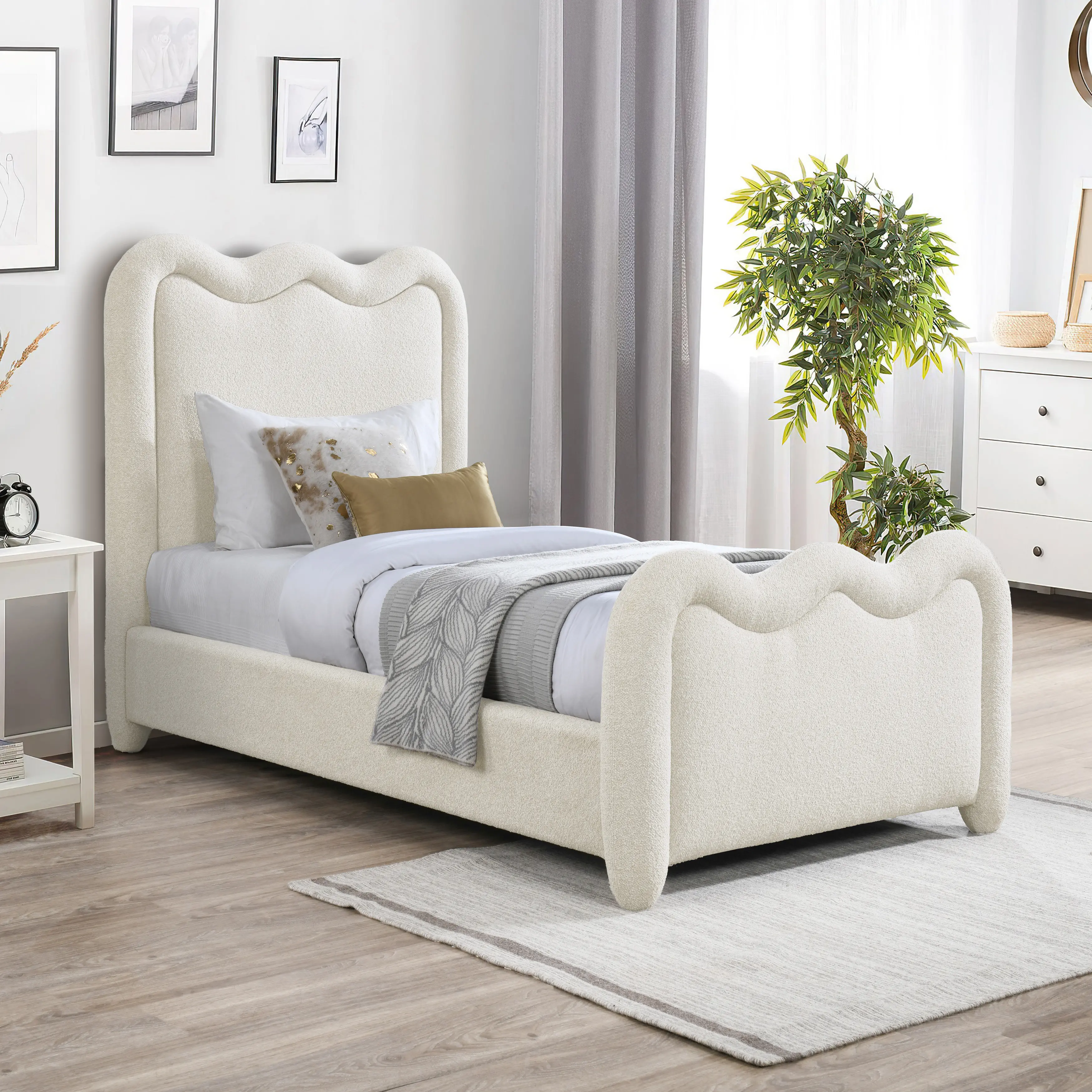 Gavin Cream Chenille Upholstered Twin Bed-2
