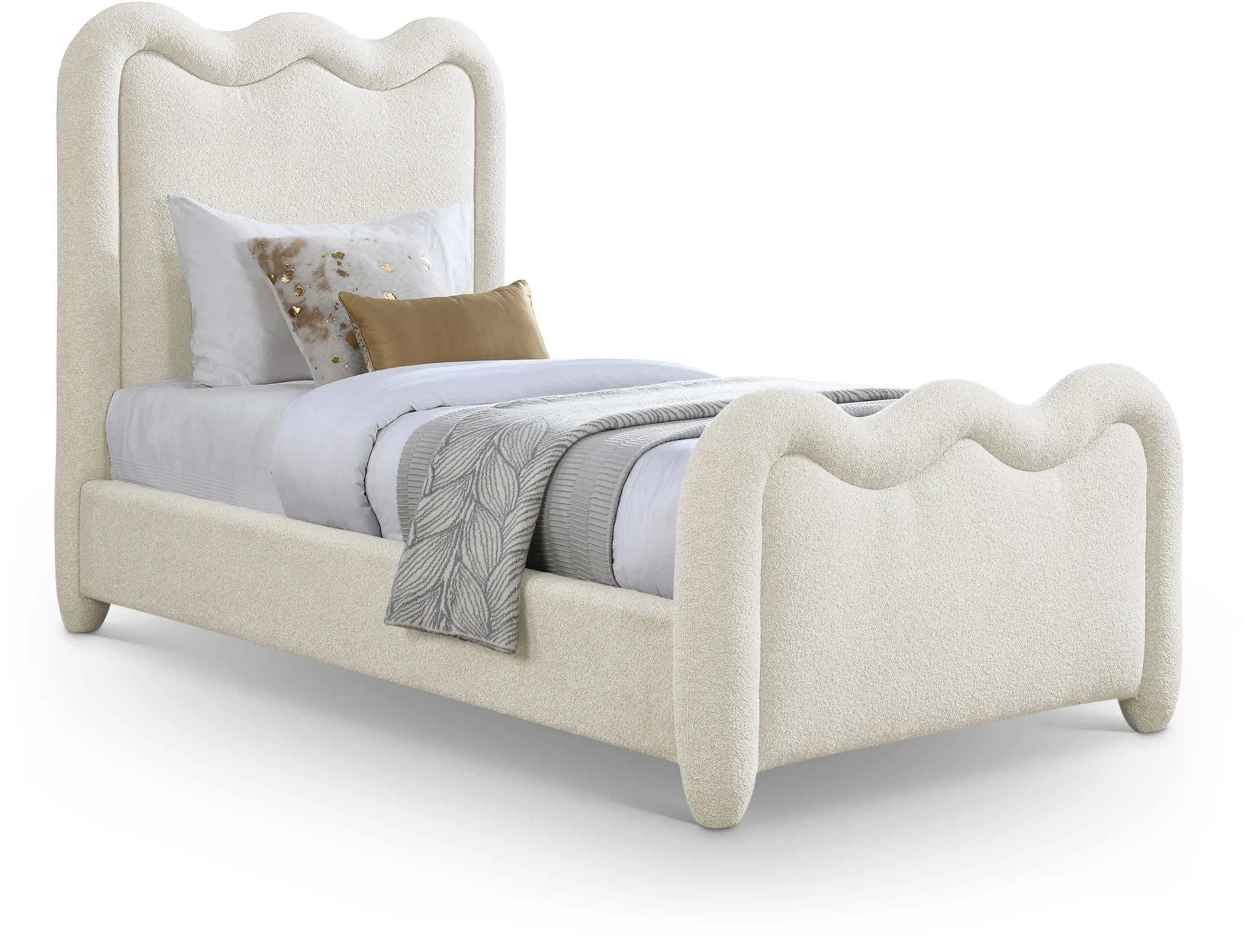 Gavin Cream Chenille Upholstered Twin Bed-1