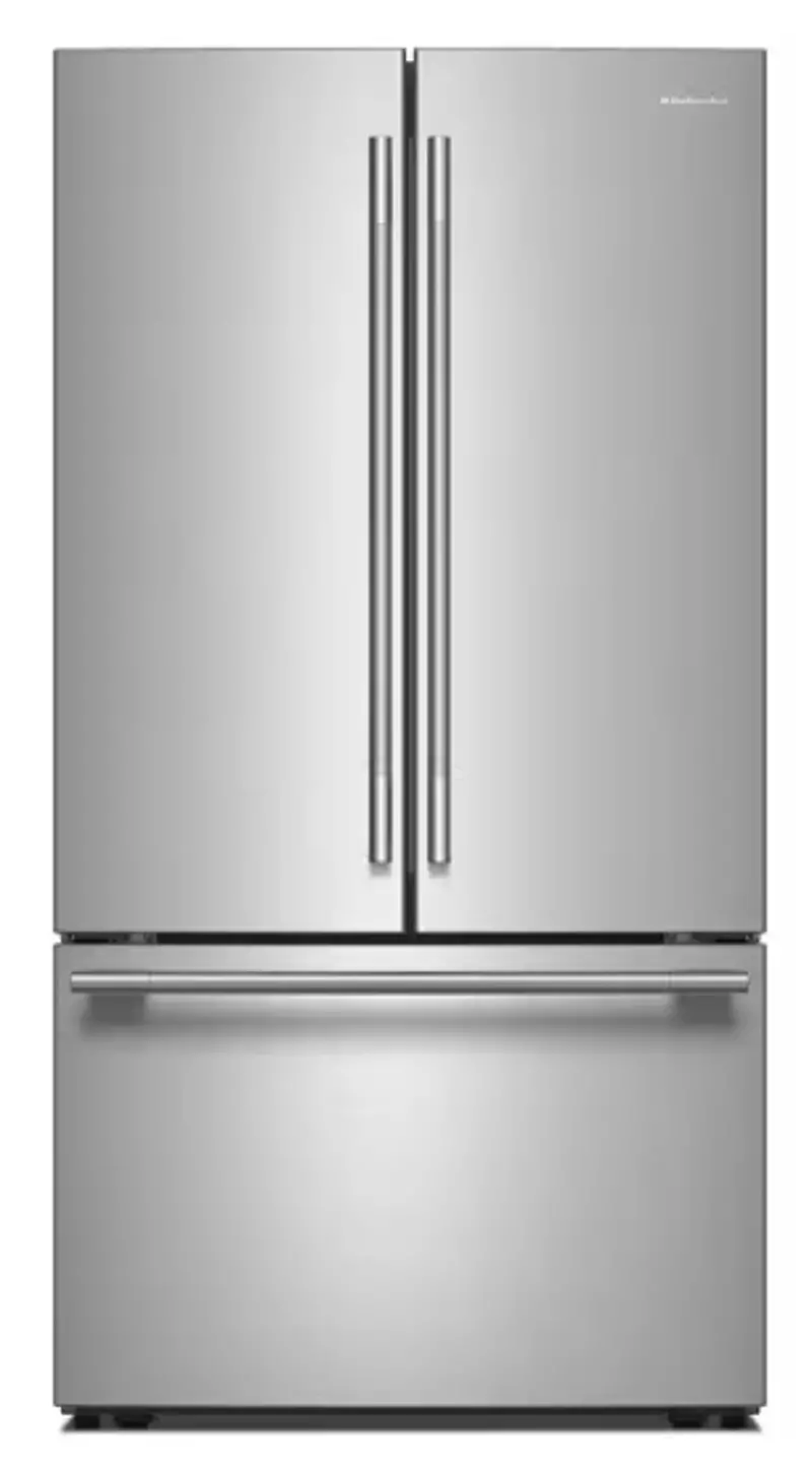 KitchenAid 31 Cu Ft 3‑Door Refrigerator – Wood‑Look Shelves and Deli Drawer PrintShield Stainless Steel