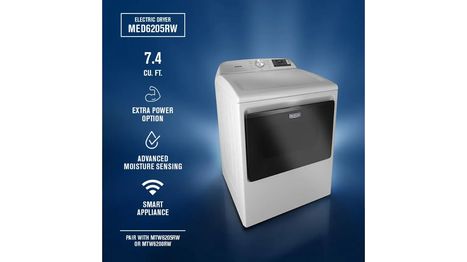 MED6205RW Maytag 7.4 Cu. Ft. Top Load Electric Dryer - White-4