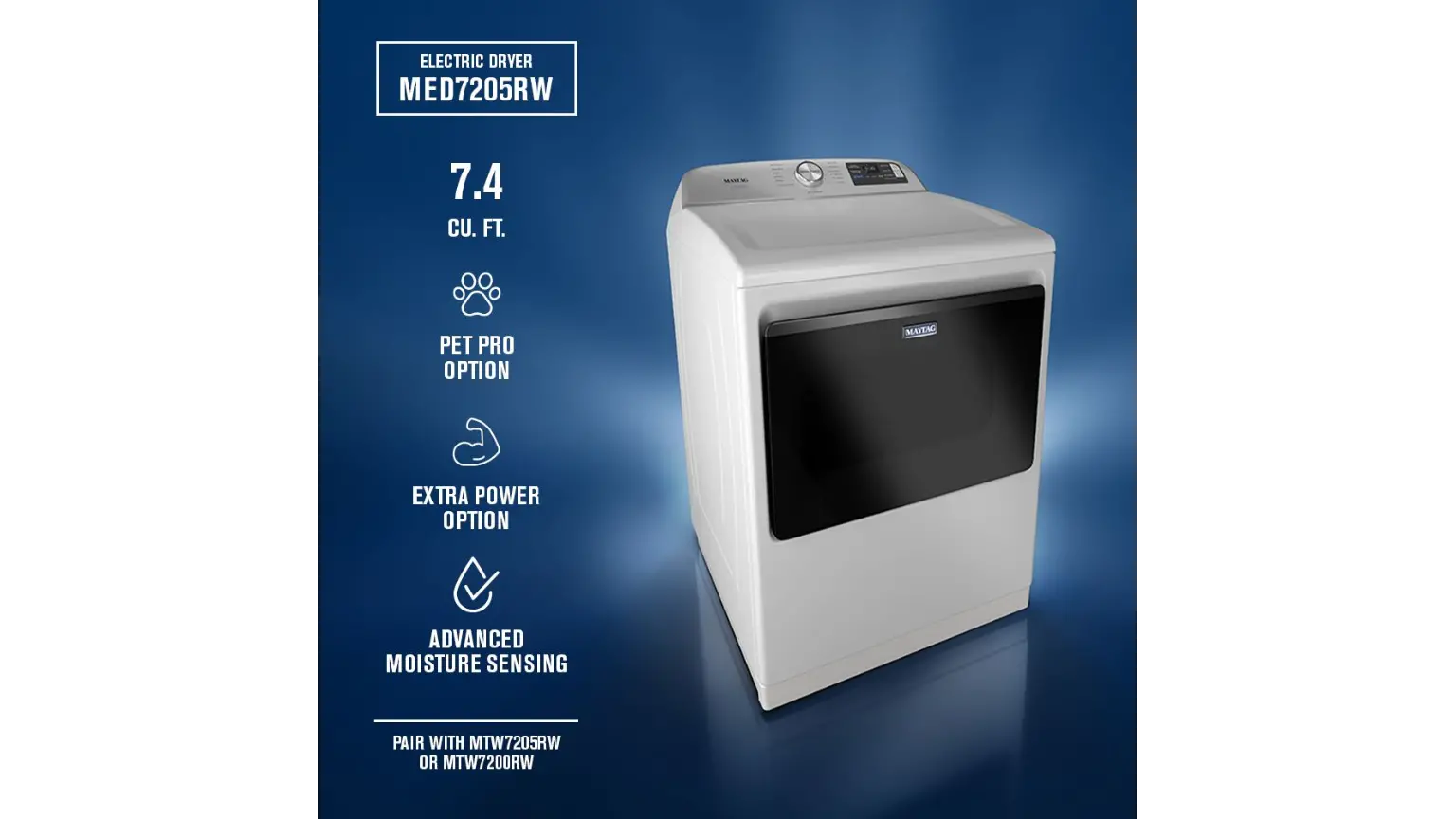 MED7205RW Maytag 7.4 Cu. Ft. Pet Pro Electric Dryer - White-5