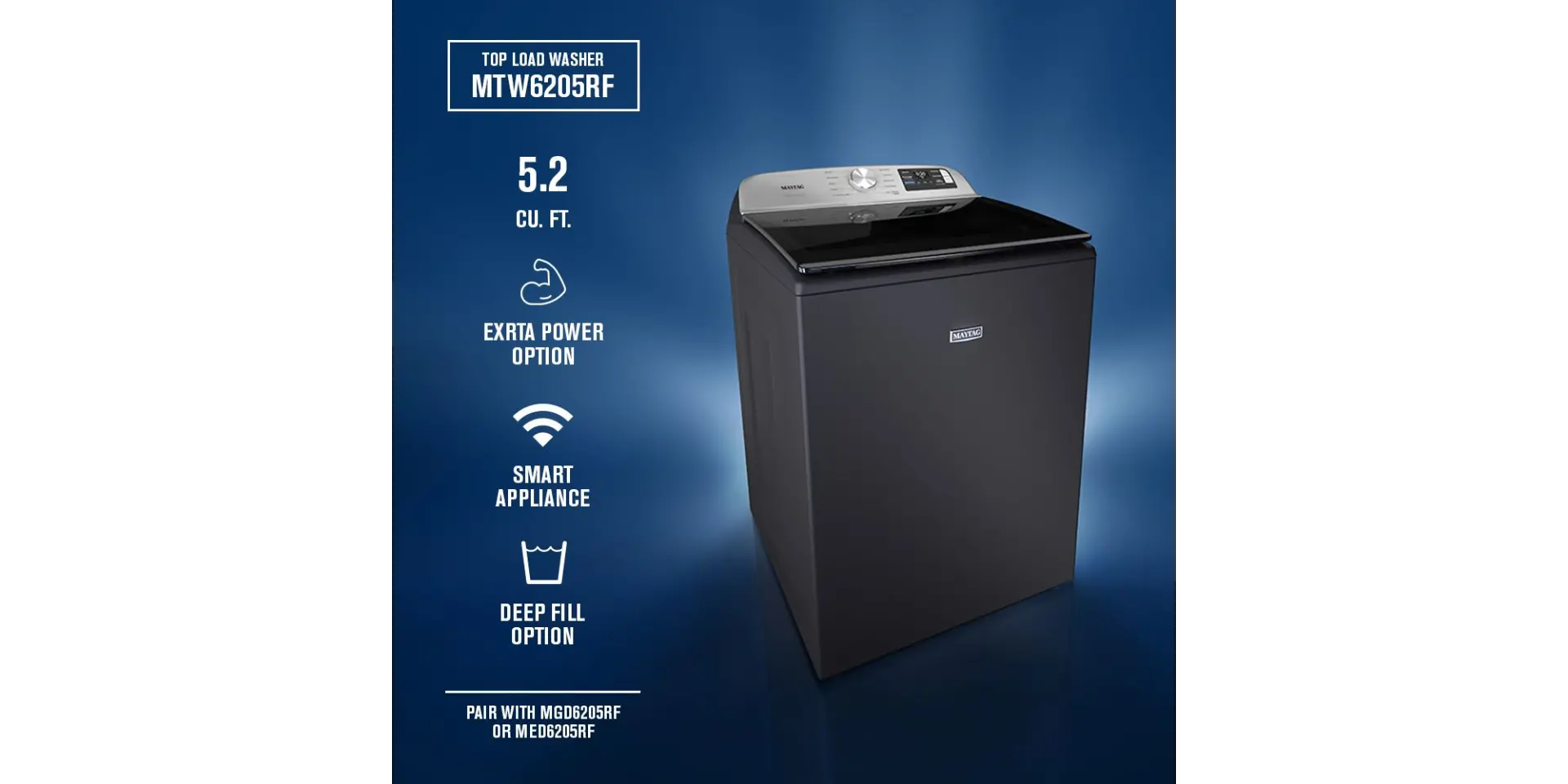 MTW6205RF Maytag 5.2 Cu Ft Top Load Washer with Agitator - Midnight Steel-5