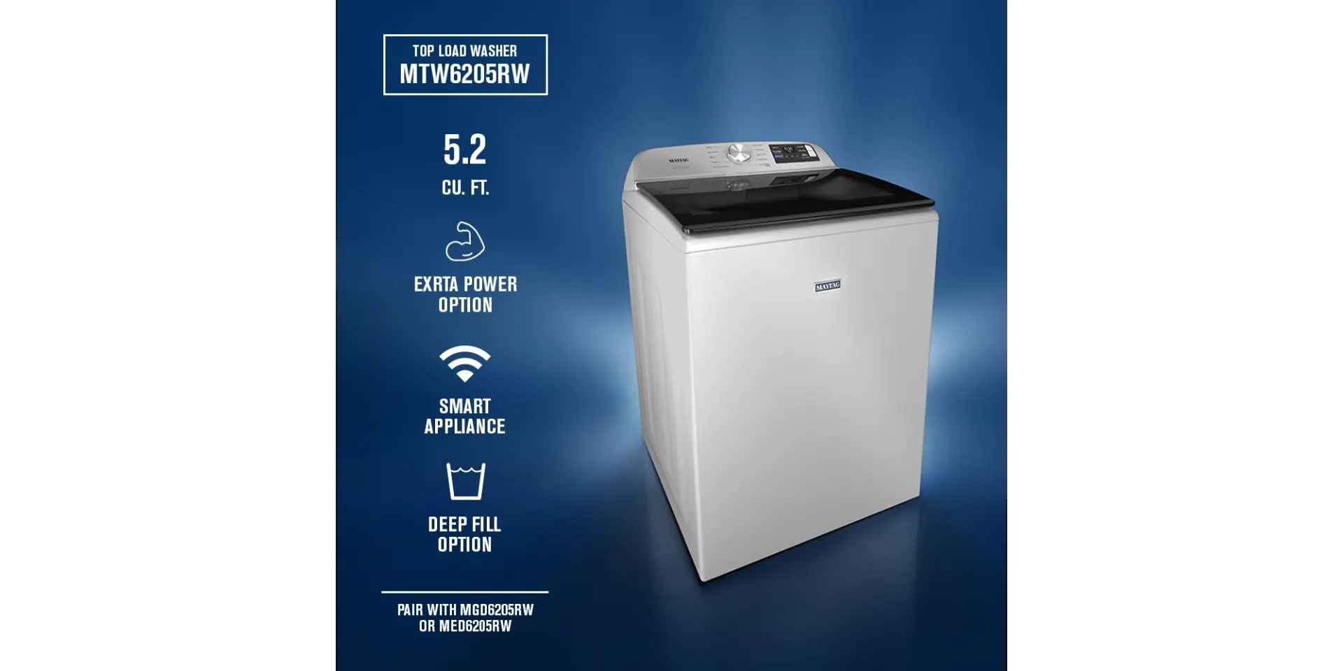MTW6205RW Maytag 5.2 Cu Ft Top Load Washer with Agitator - White-5