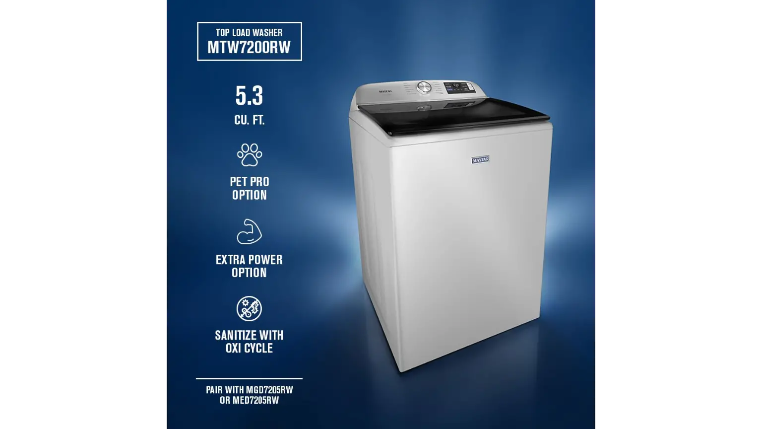 MTW7200RW Maytag 5.3 Cu Ft Pet Pro Top Load Impeller Washer - White-5