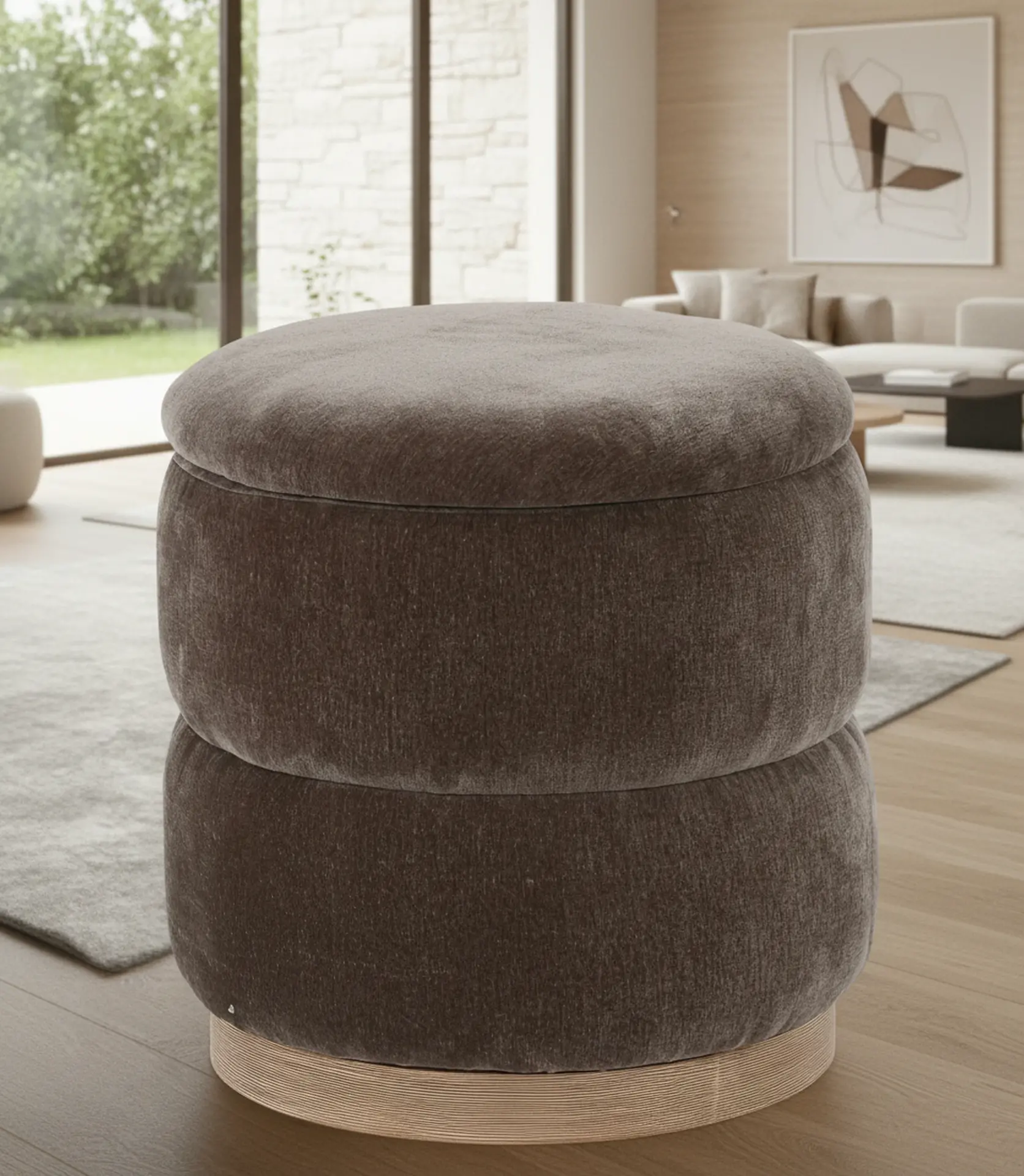 Latte Ottoman with Storage Tray-2