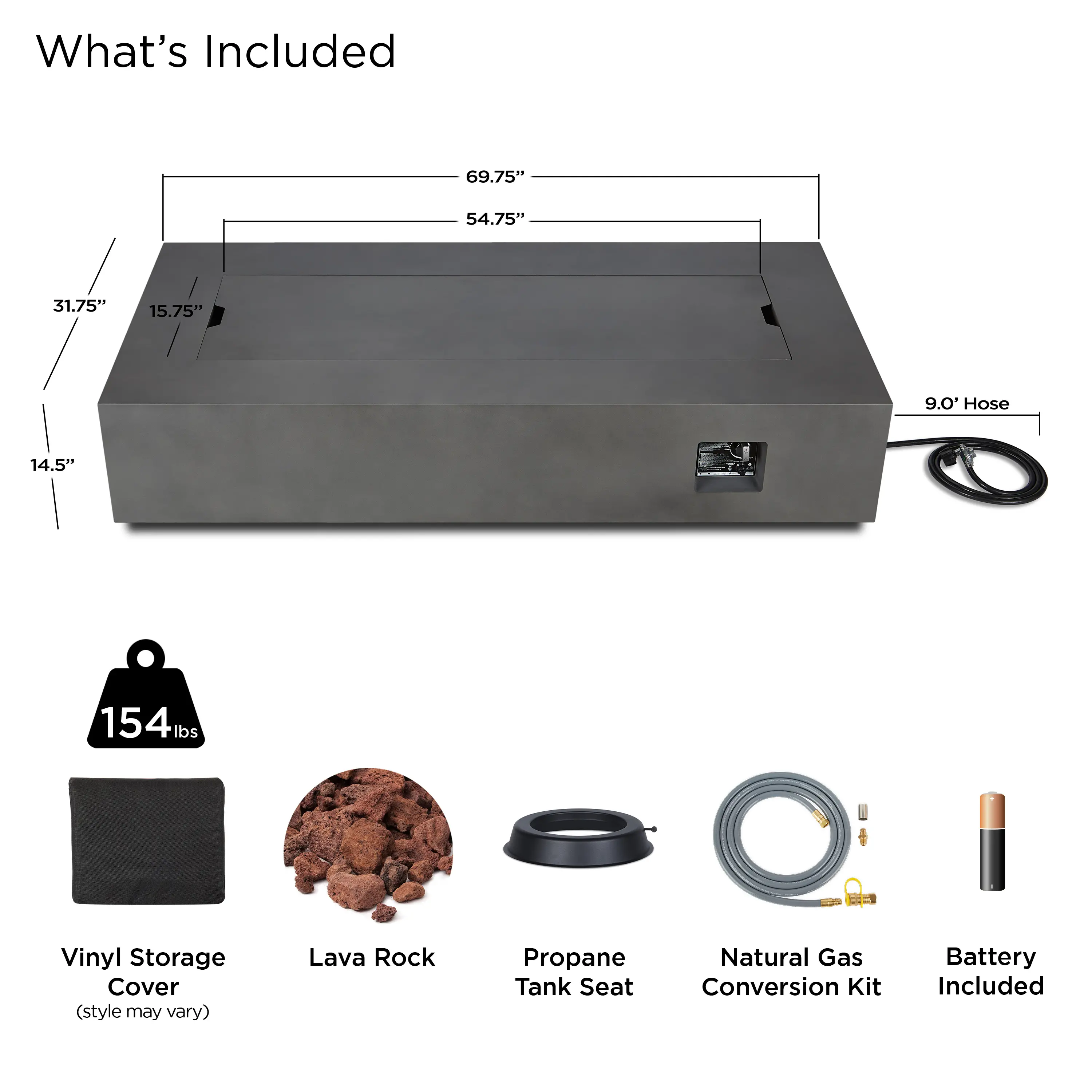 C9814LP-WSLT Aegean 70 Rectangle Gas Fire Pit Table in Weathered Slate-13