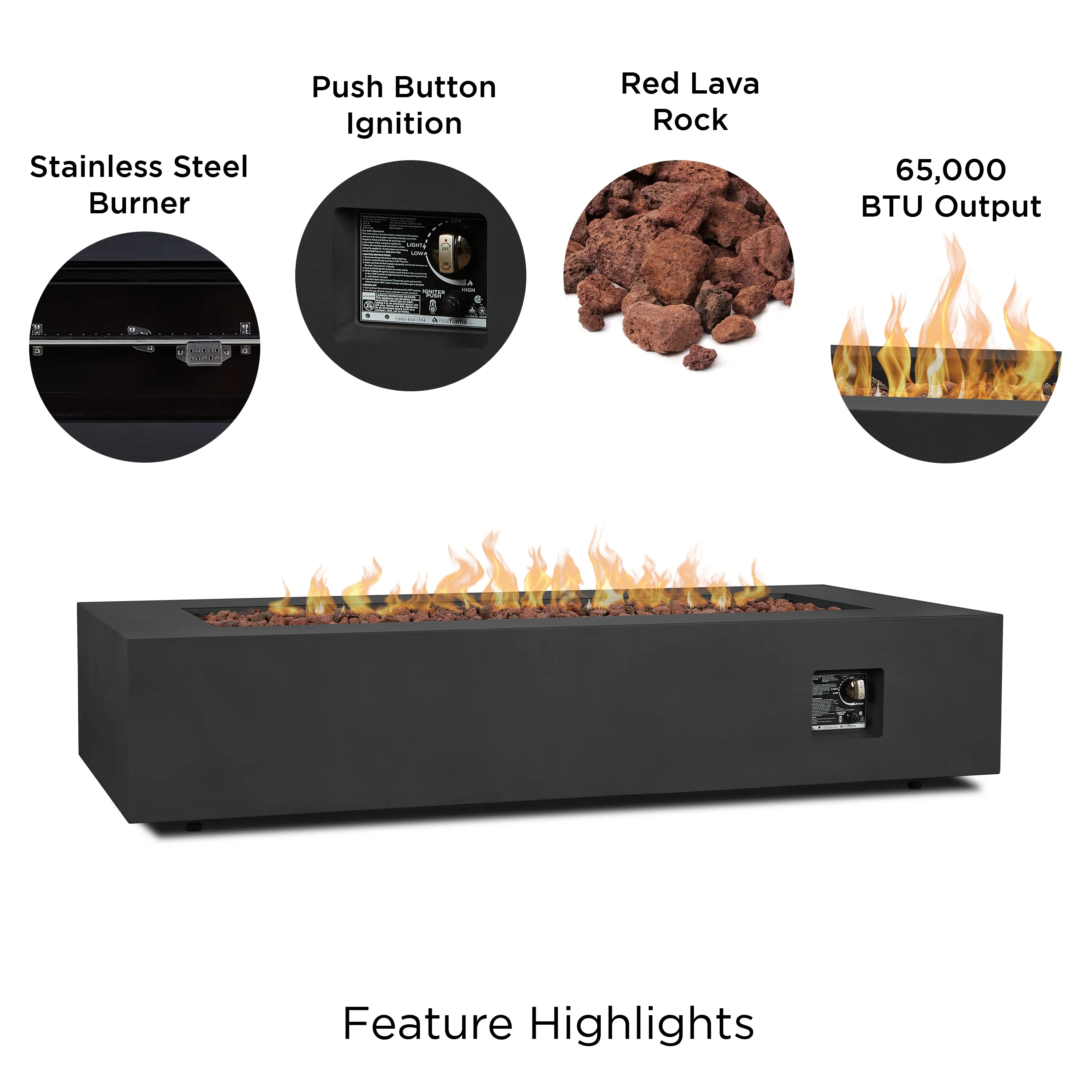 C9814LP-BLK Aegean 70 Rectangle Gas Fire Pit Table in Black-2