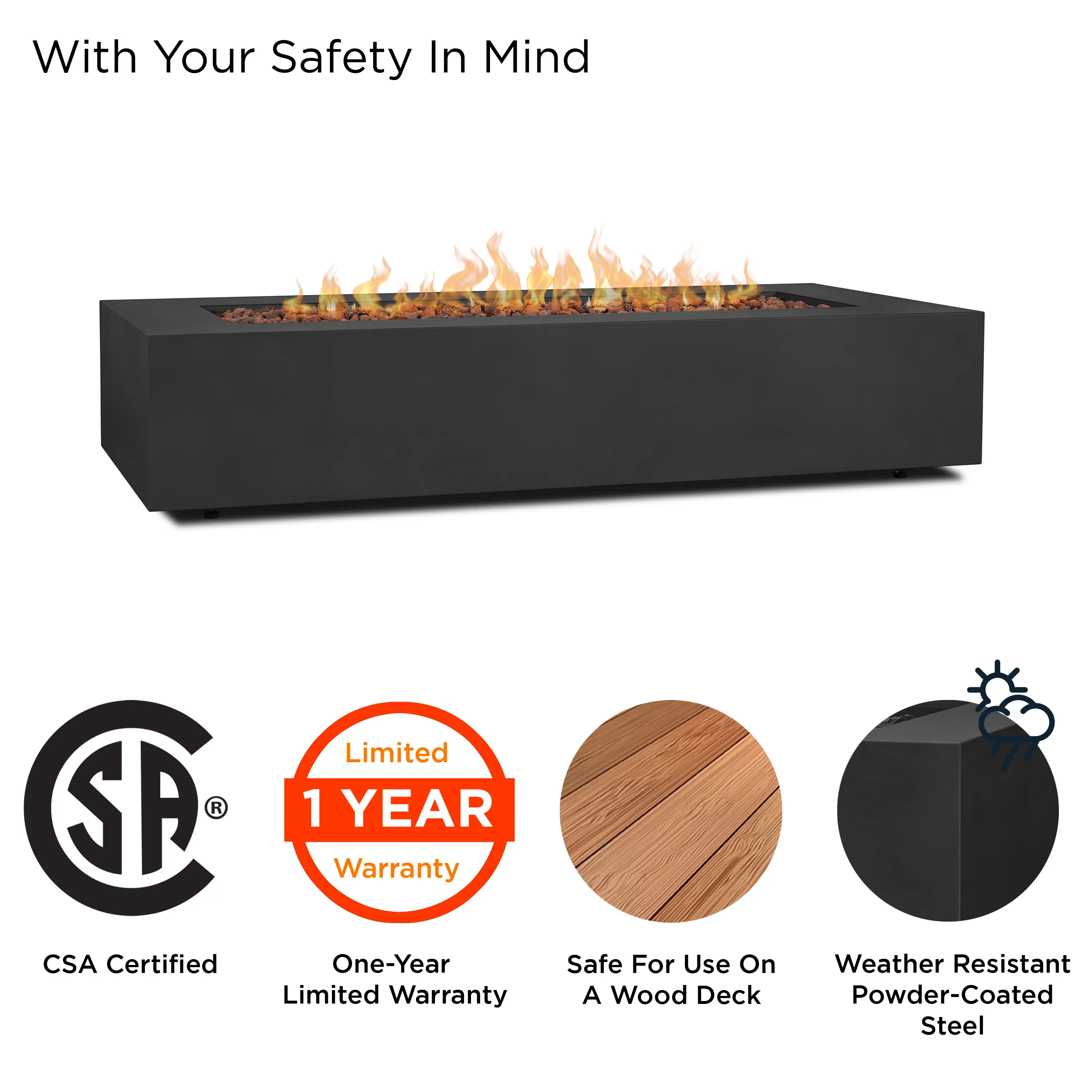 C9814LP-BLK Aegean 70 Rectangle Gas Fire Pit Table in Black-3