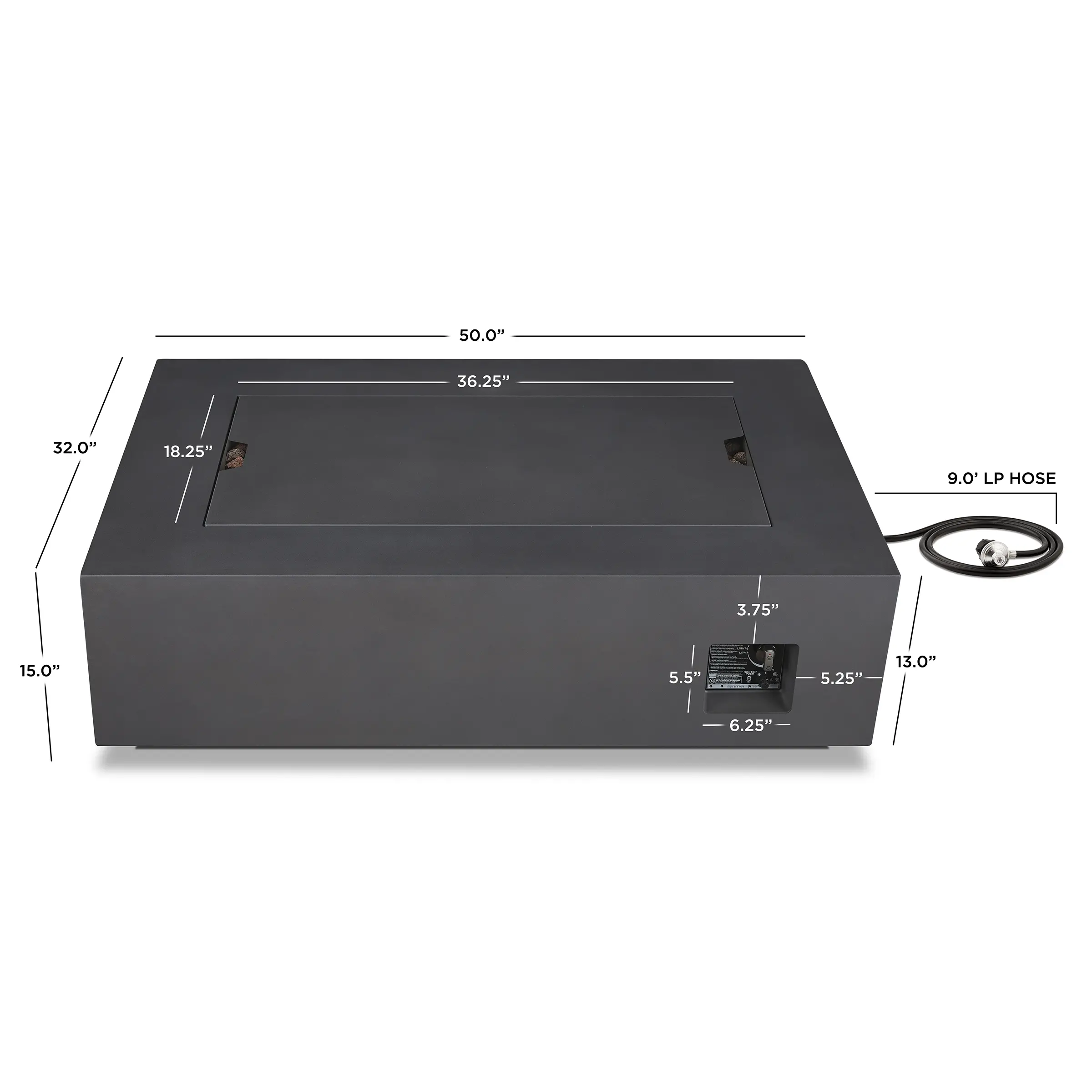 C9813LP-WSLT Aegean 50 Rectangle Gas Fire Pit Table in Weathered Slate-13