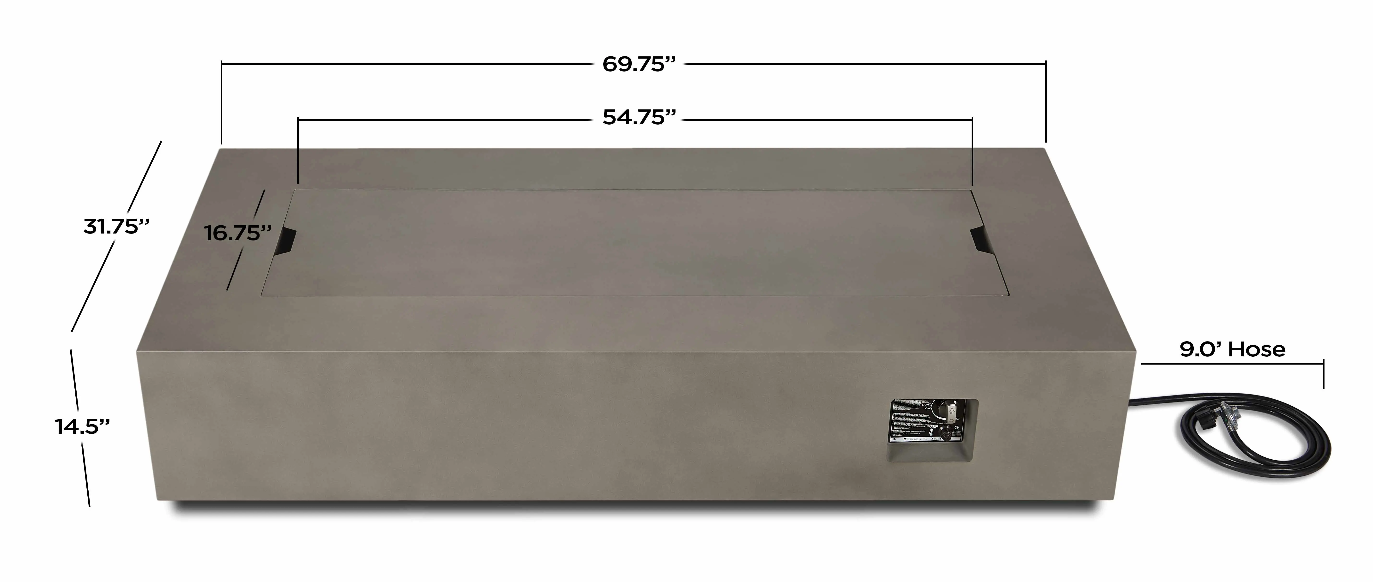 C9814LP-MGRY Aegean 70 Rectangle Gas Fire Pit Table in Mist Gray-12