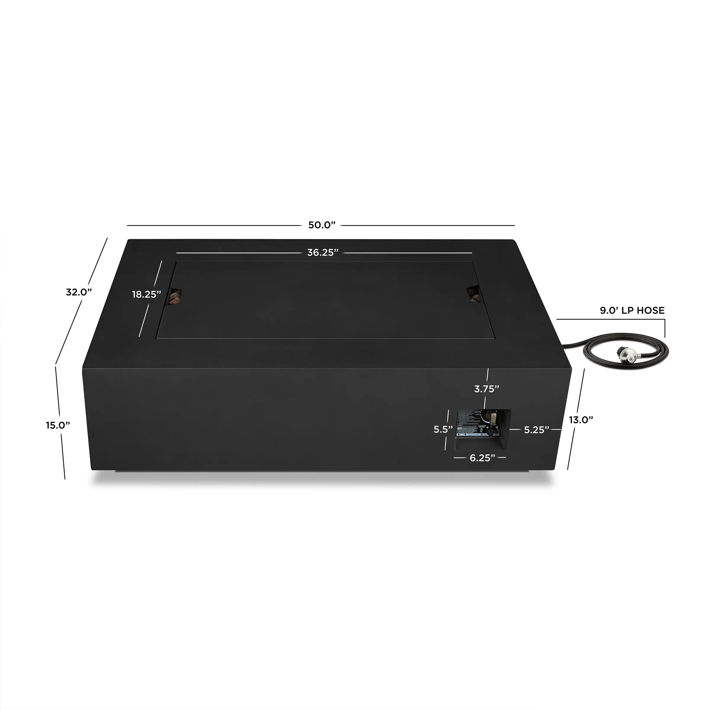 C9813LP-BLK Aegean 50 Rectangle Gas Fire Pit Table in Black-10