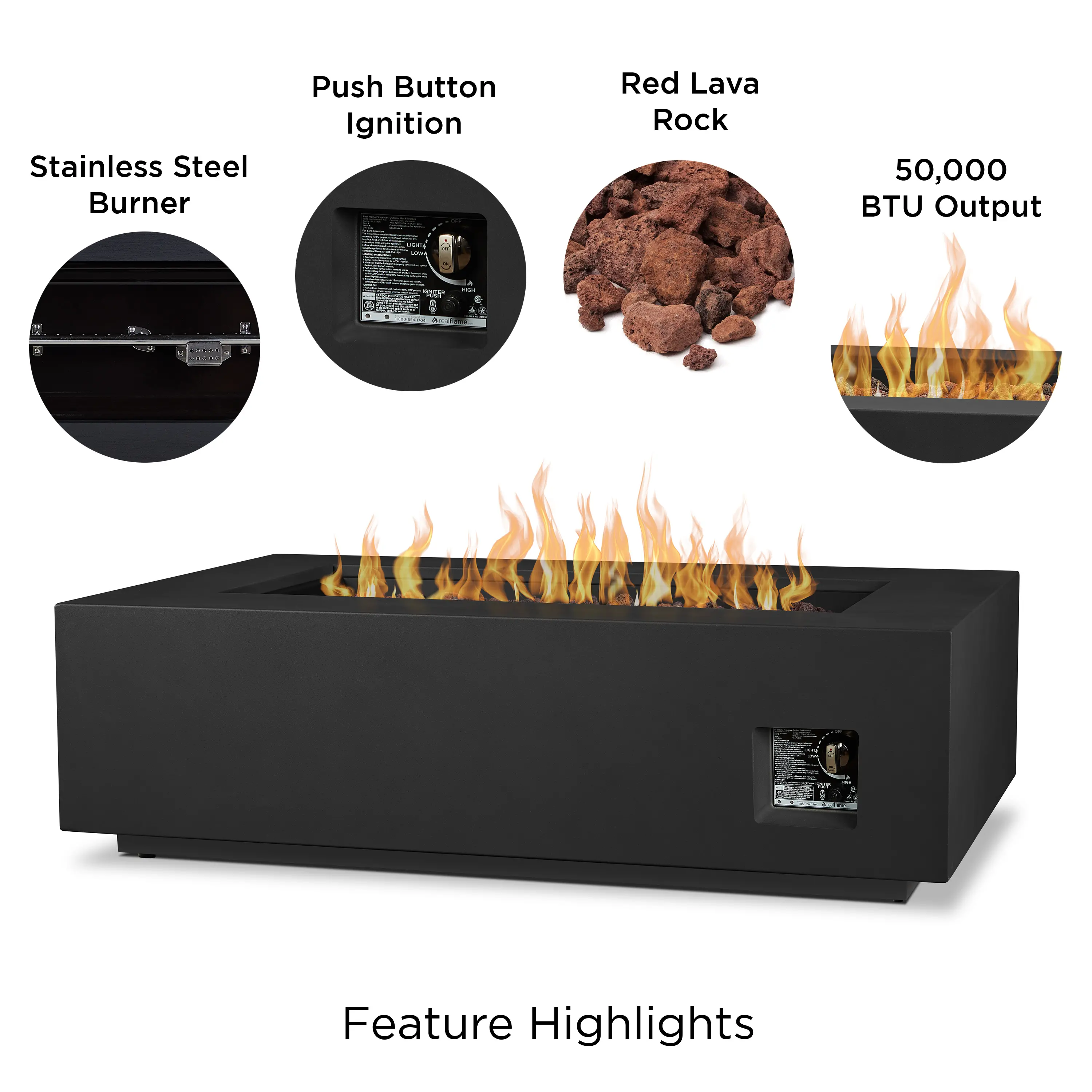 C9813LP-BLK Aegean 50 Rectangle Gas Fire Pit Table in Black-3