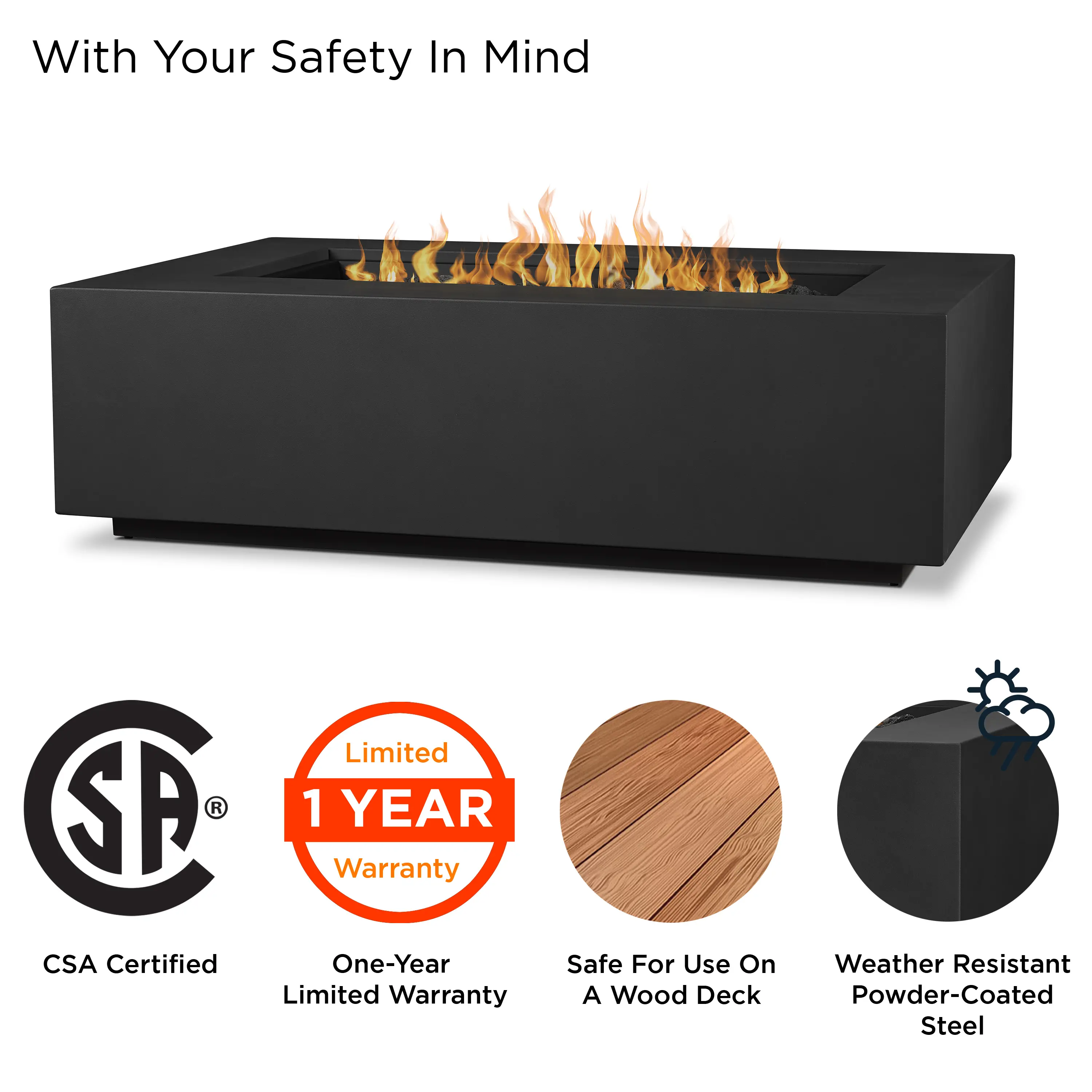 C9813LP-BLK Aegean 50 Rectangle Gas Fire Pit Table in Black-4