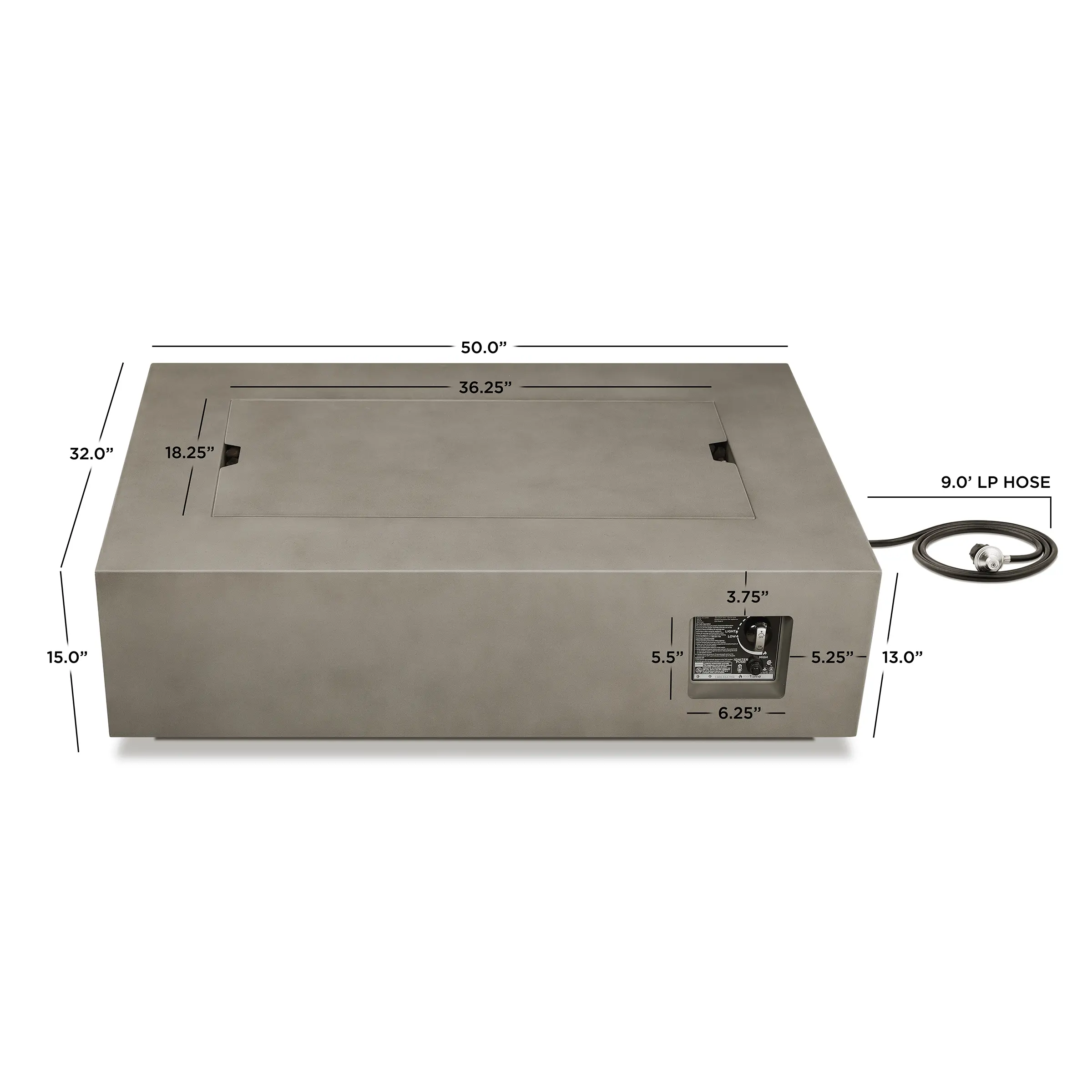 C9813LP-MGRY Aegean Mist Gray 50 Rectangle Gas Fire Pit Table-10