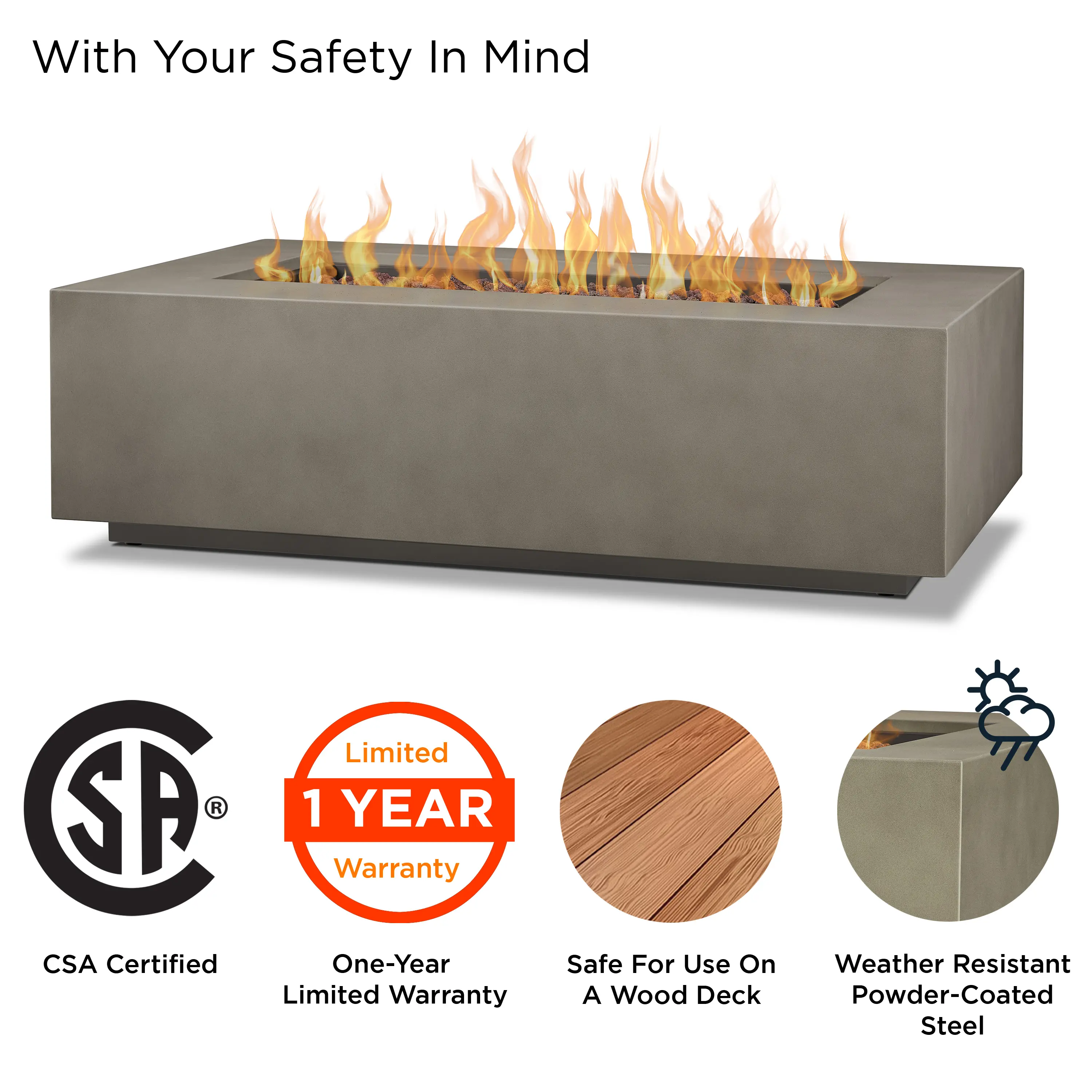 C9813LP-MGRY Aegean Mist Gray 50 Rectangle Gas Fire Pit Table-4