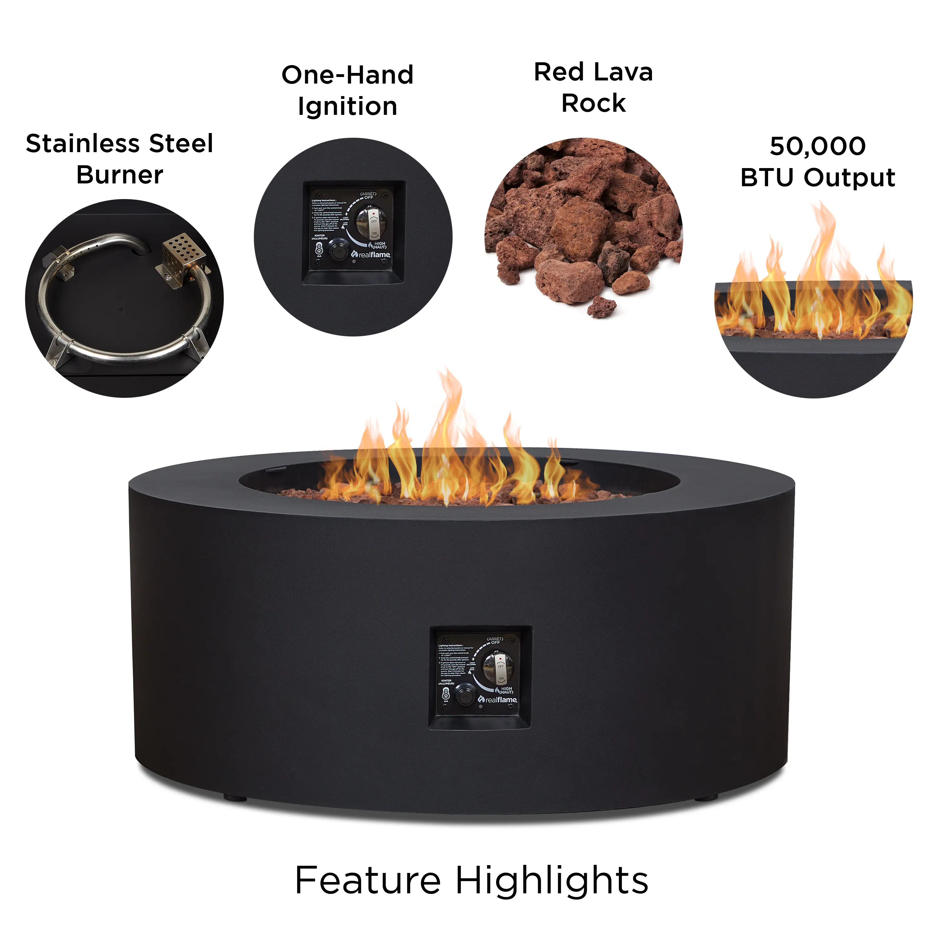 C9815LP-BLK Aegean 36 Round Steel Gas Fire Pit Table in Black-5